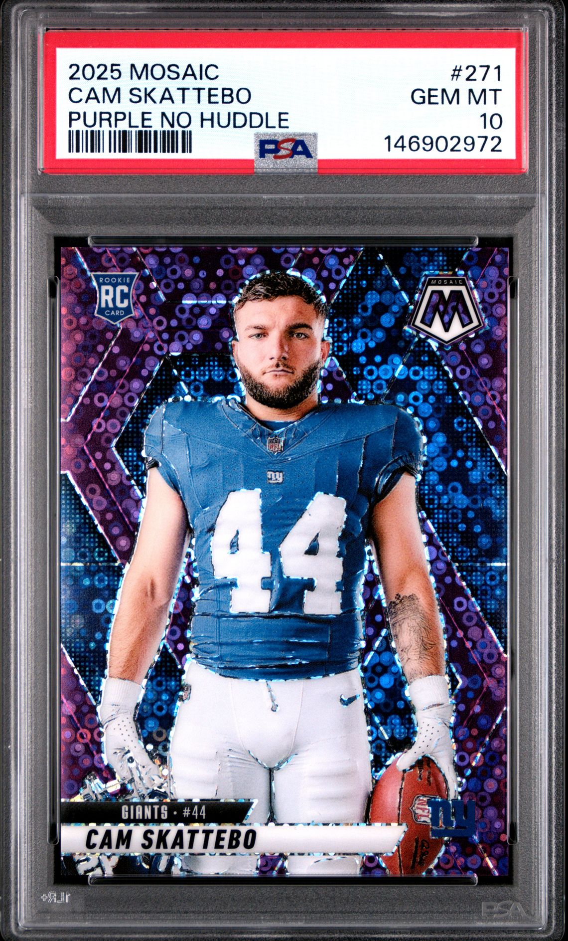 2025 Panini Mosaic Cam Skattebo #271 (Purple No Huddle) Gem Mt 10 front