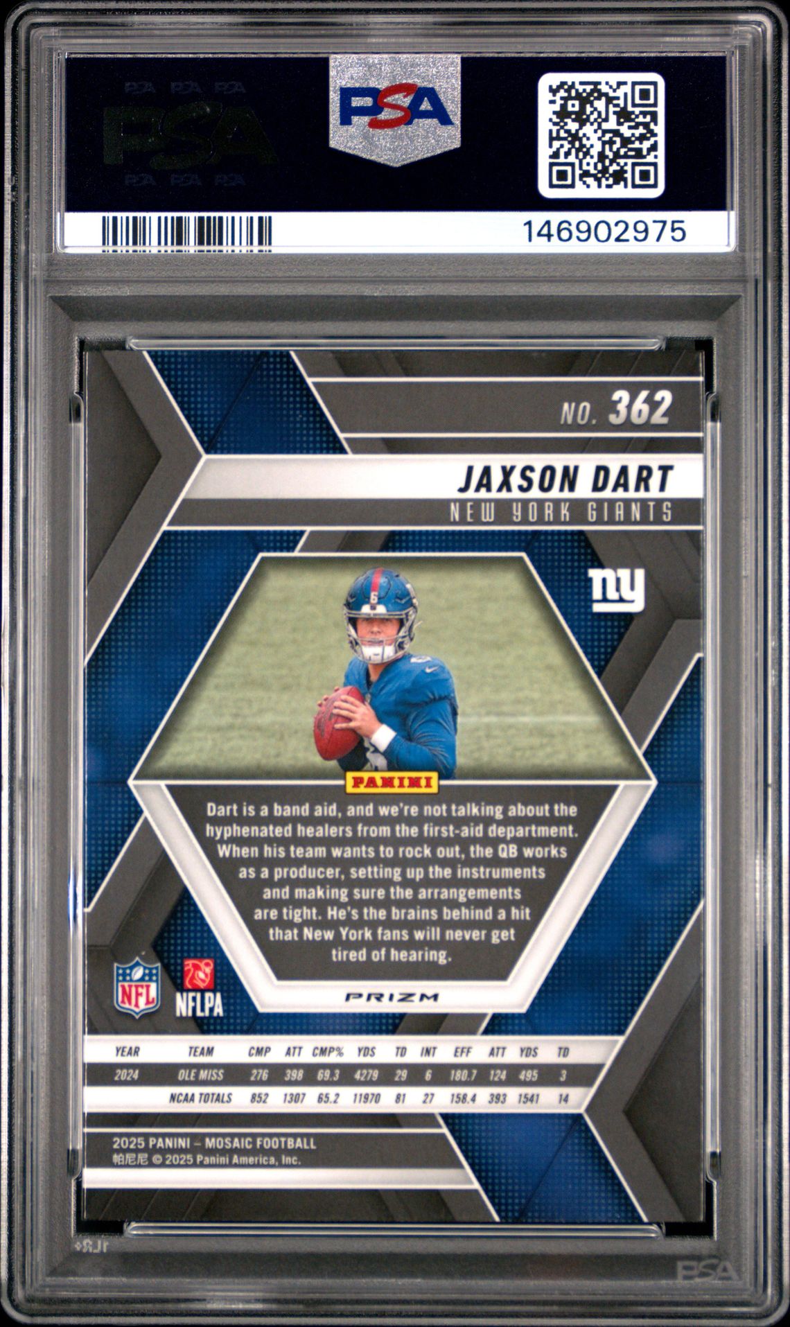 2025 Panini Mosaic Jaxson Dart #362 (Purple Scope) Gem Mt 10 back