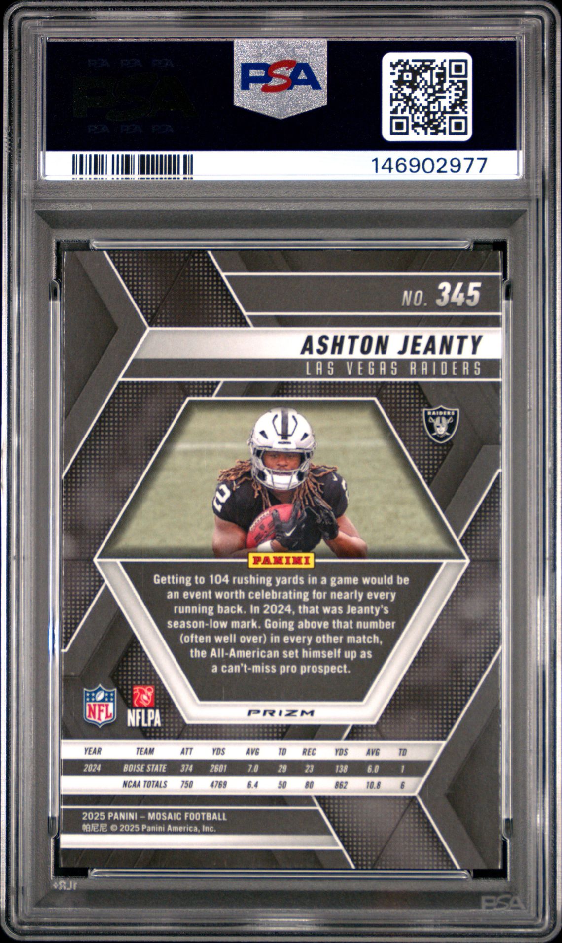 2025 Panini Mosaic Ashton Jeanty #345 (Cookies) Gem Mt 10 back