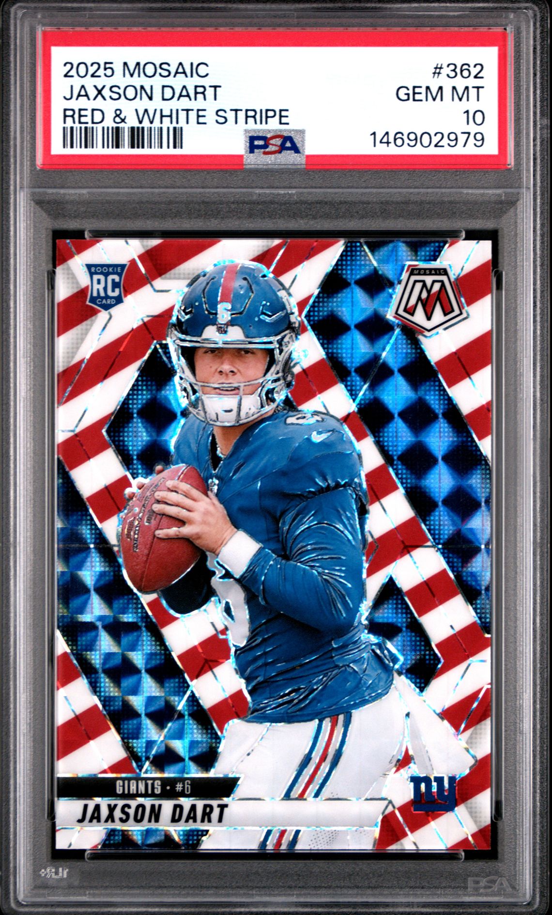 2025 Panini Mosaic Jaxson Dart #362 (Red & White Stripe) Gem Mt 10 front