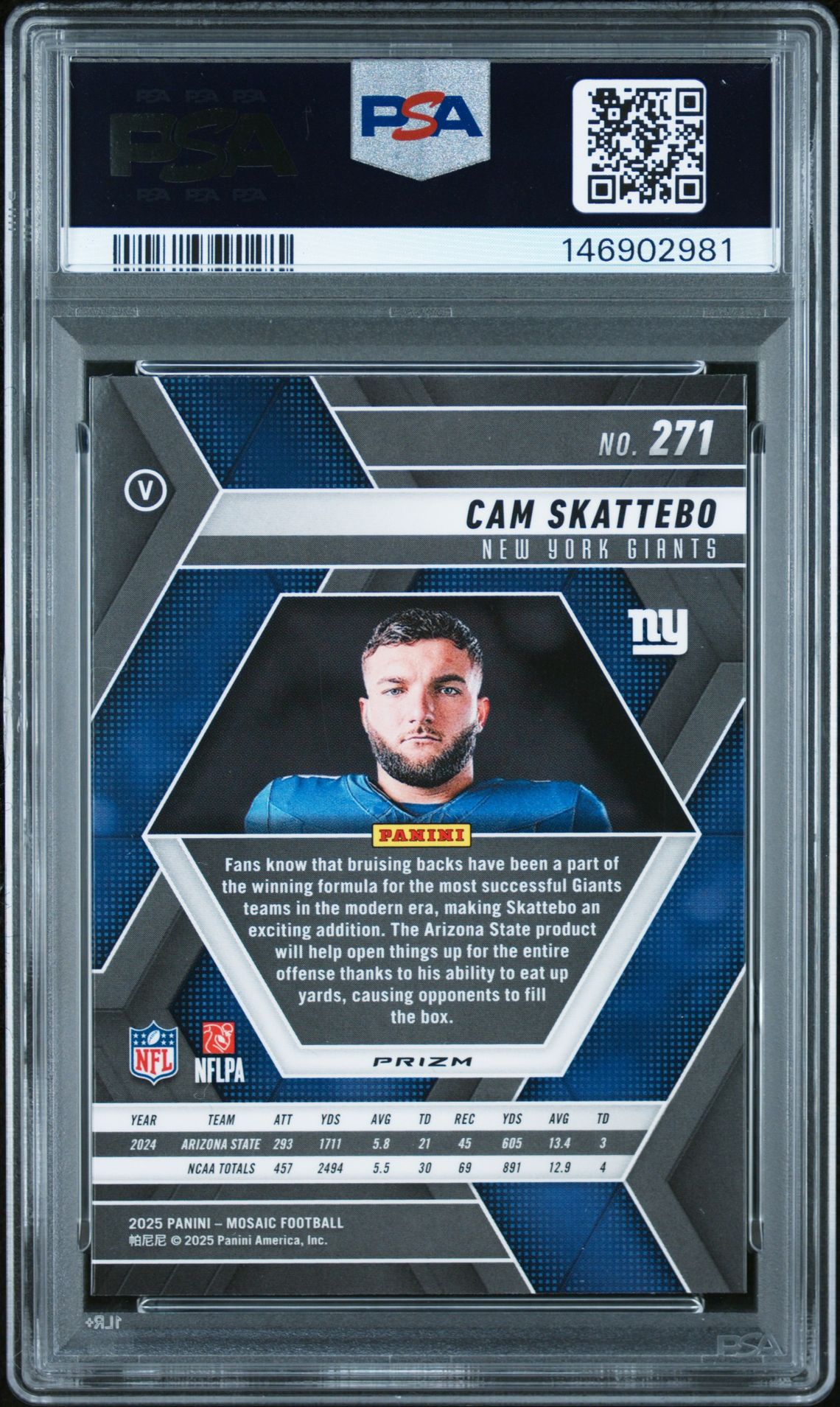 2025 Panini Mosaic Cam Skattebo #271 (Genesis) Gem Mt 10 back