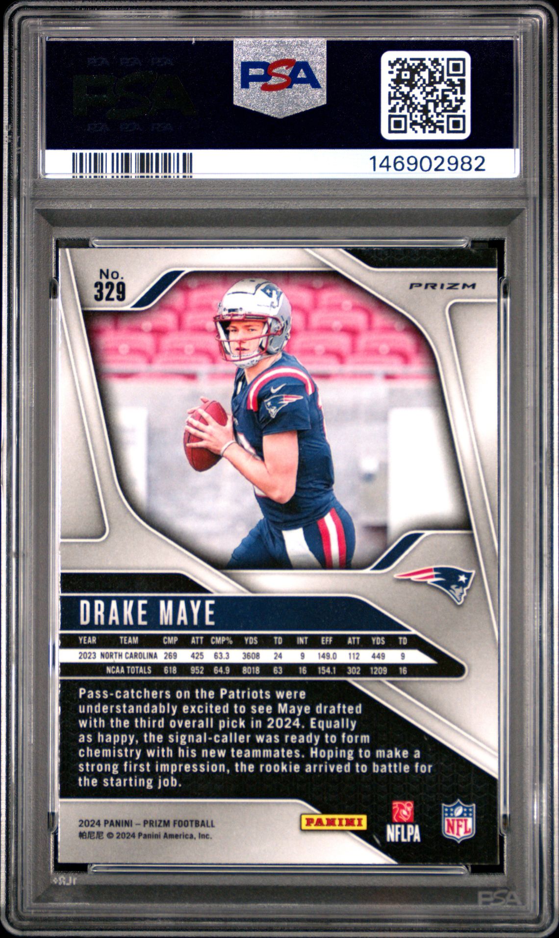 2024 Panini Prizm Drake Maye #329 (Silver Prizm) Gem Mt 10 back