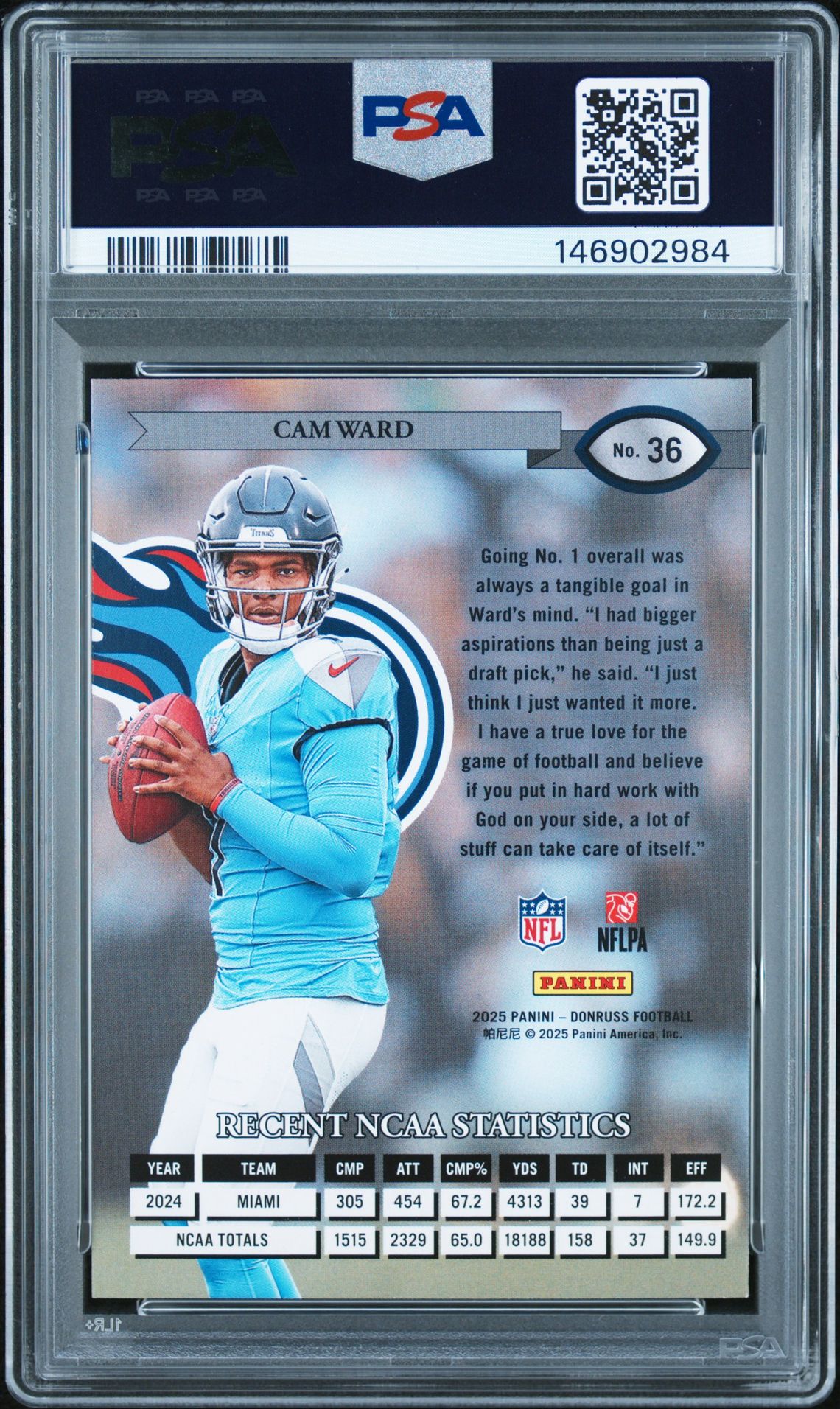 2025 Panini Donruss Retro 1995 Cam Ward #36 Mint 9 back