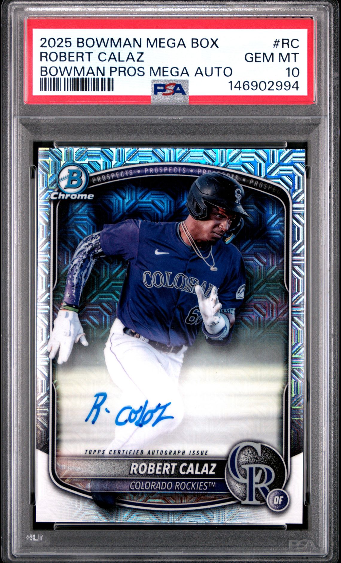 2025 Bowman Mega Box Bowman Prospect Mega Autographs Robert Calaz #Rc Gem Mt 10 front