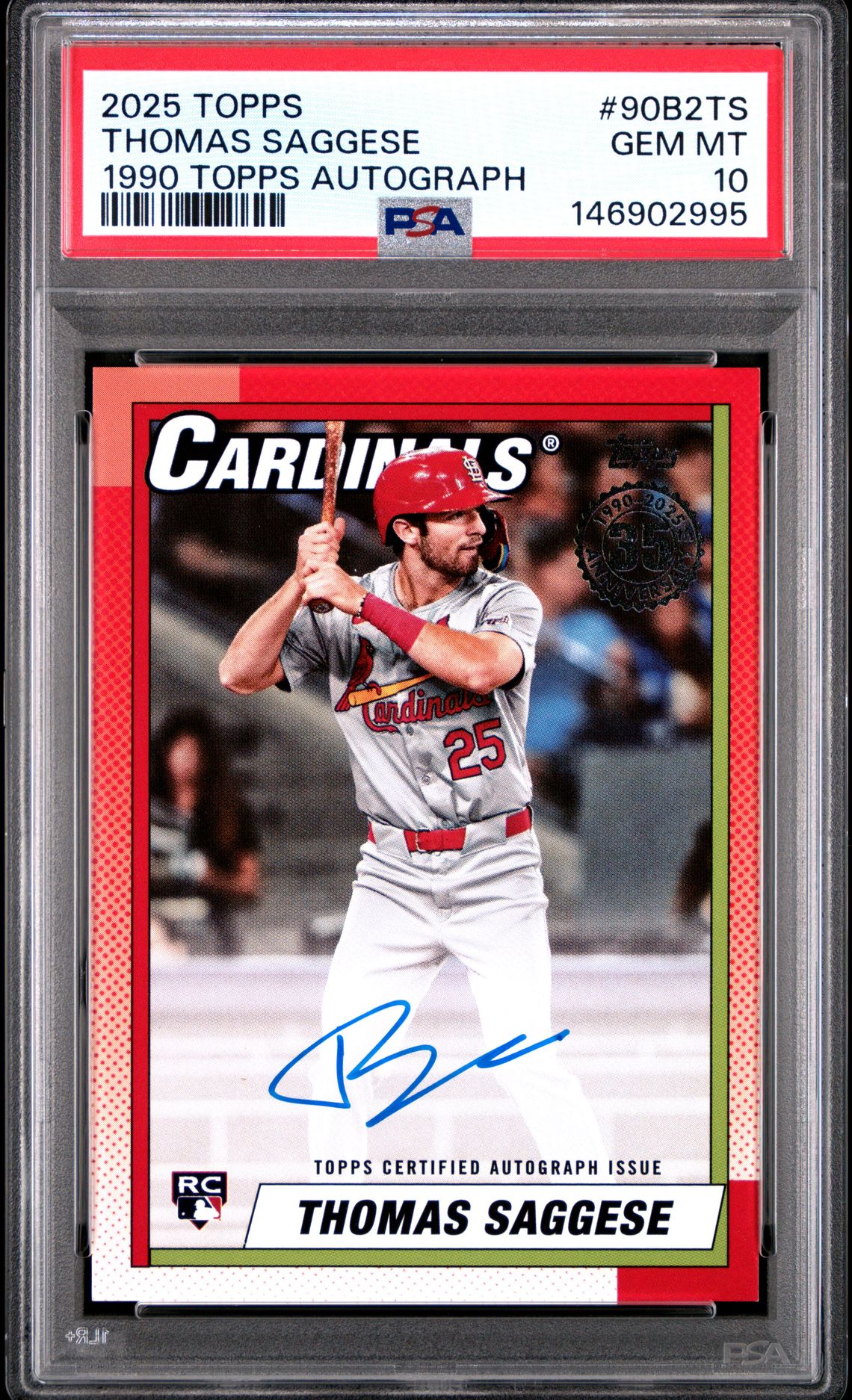 2025 Topps 1990 Topps Baseball Autographs Thomas Saggese #90B2Ts (Series 2) Gem Mt 10 front