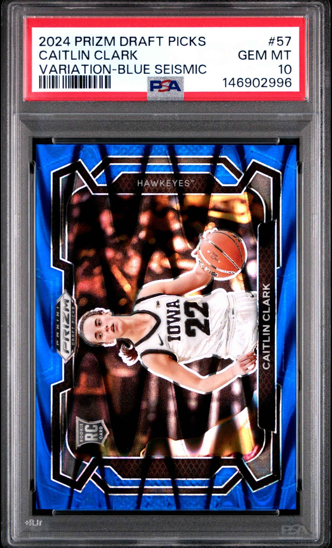 2024 Panini Prizm Draft Picks Caitlin Clark #57 (Variation-Blue Seismic) Gem Mt 10 front