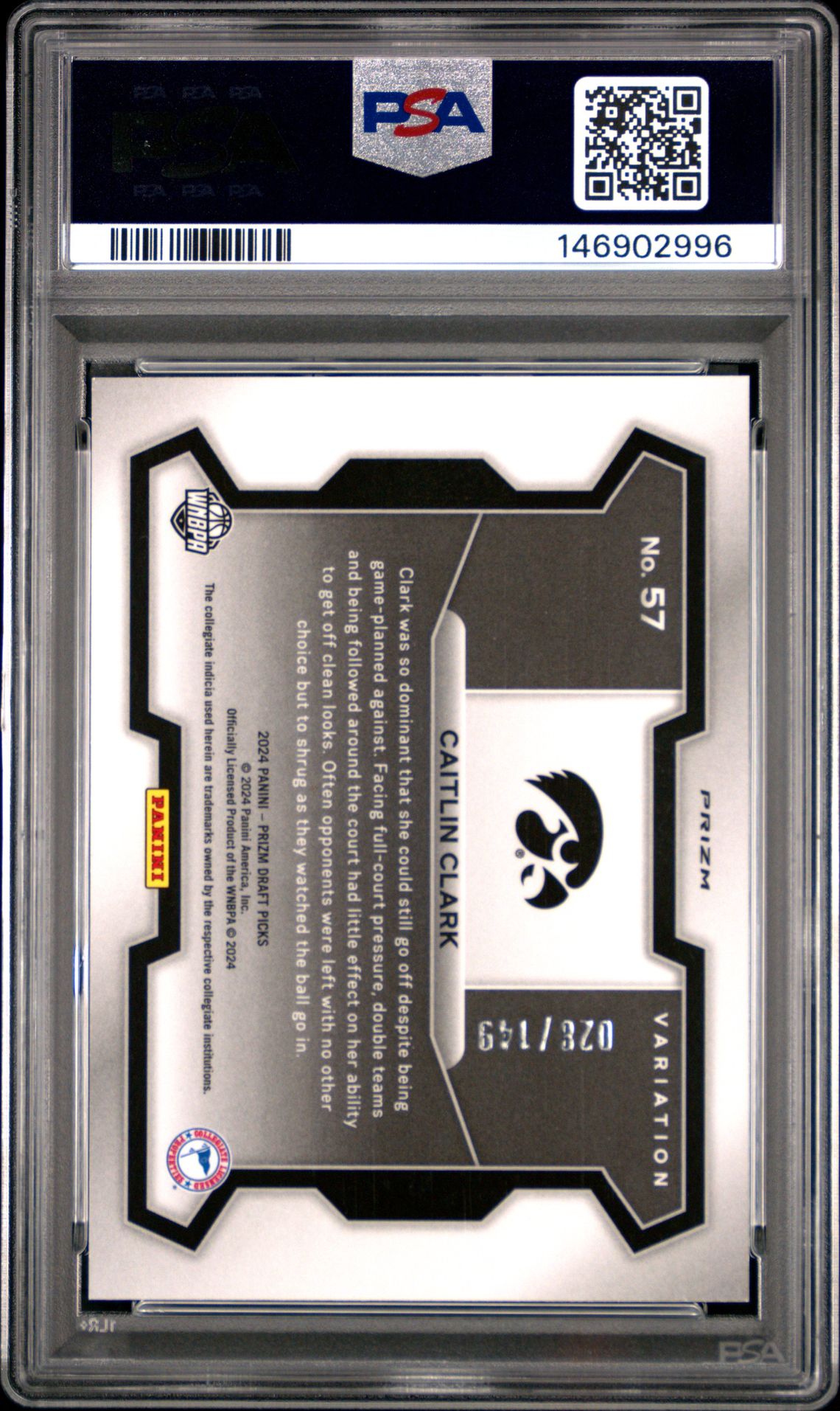 2024 Panini Prizm Draft Picks Caitlin Clark #57 (Variation-Blue Seismic) Gem Mt 10 back