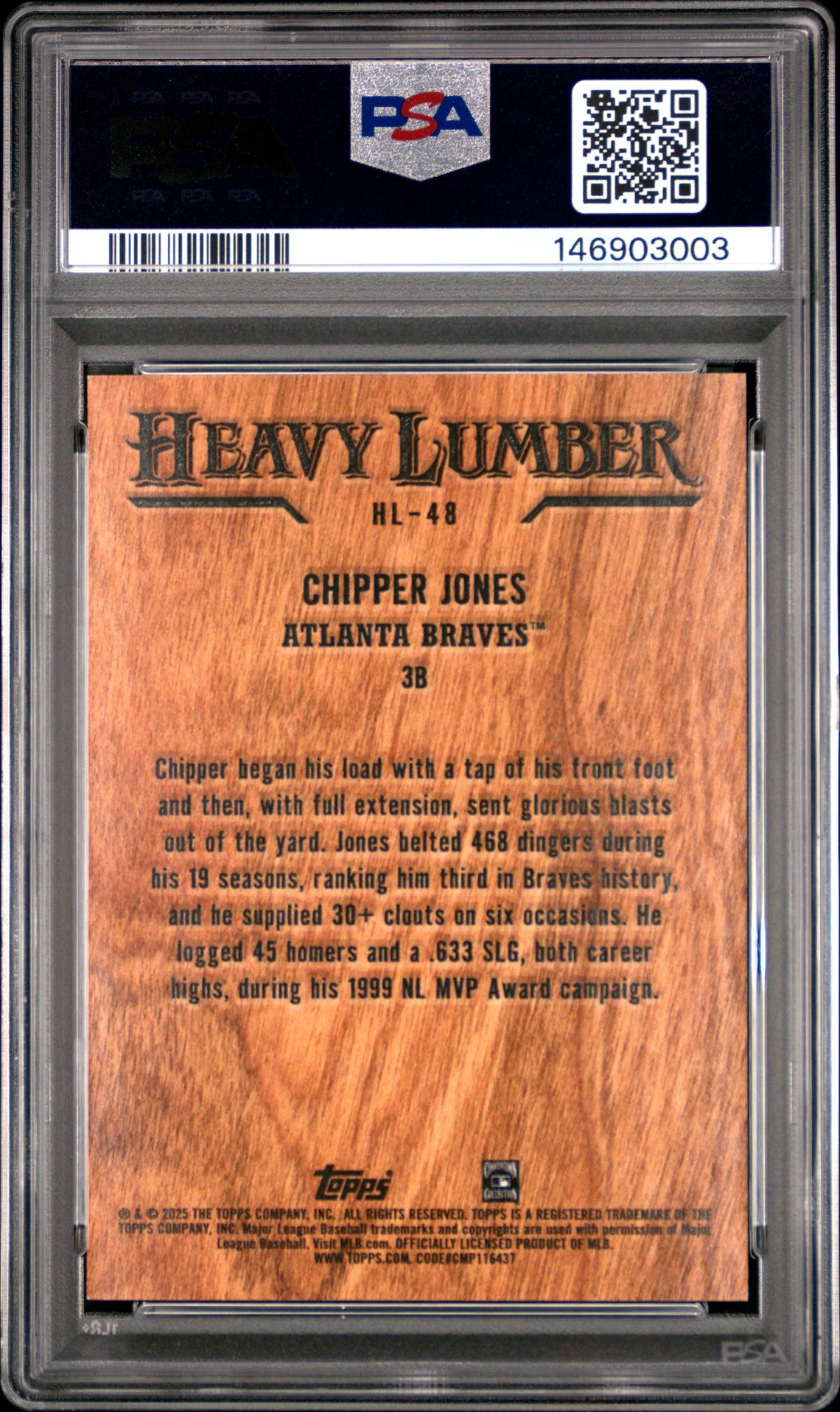 2025 Topps Heavy Lumber Chipper Jones #Hl48 (Update) Mint 9 back
