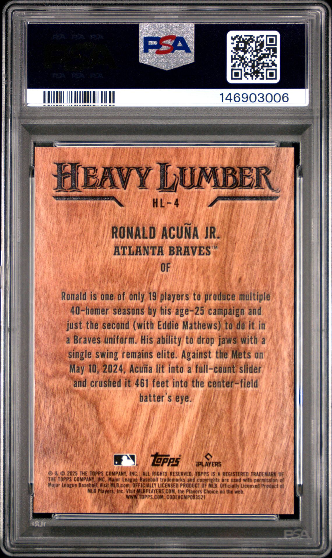 2025 Topps Heavy Lumber Ronald Acuna Jr. #Hl4 Mint 9 back