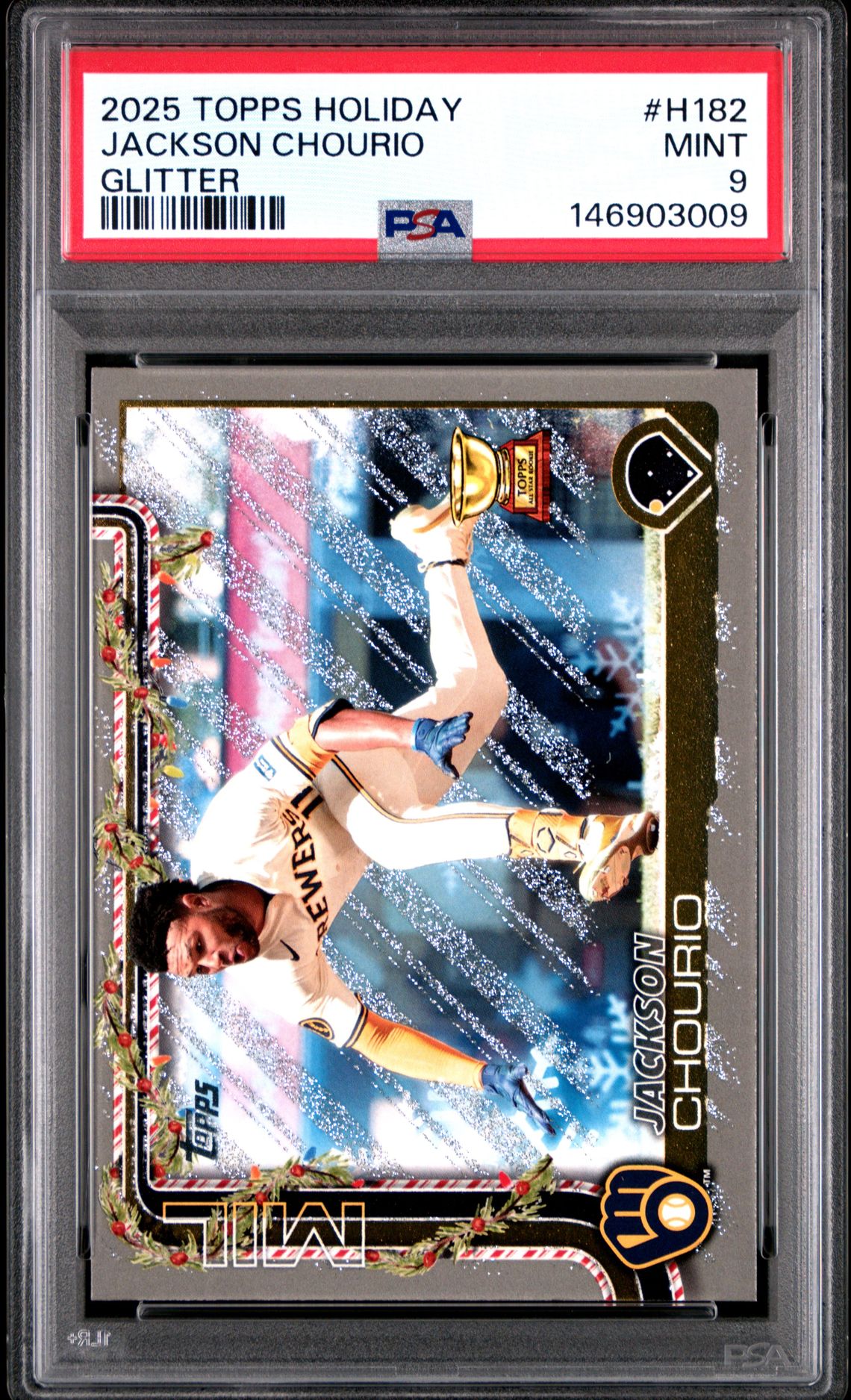 2025 Topps Holiday Jackson Chourio #H182 (Glitter) Mint 9 front