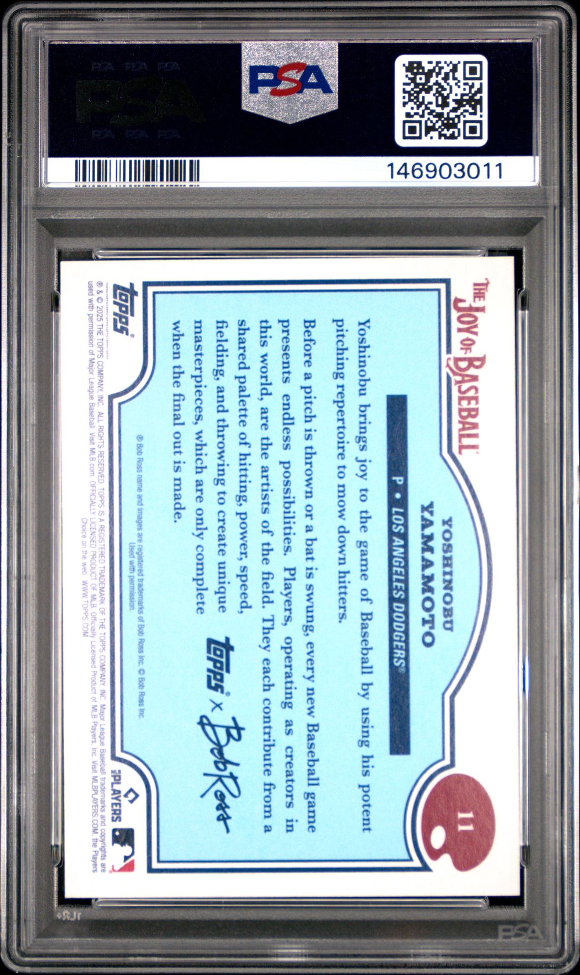 2025 Topps X Bob Ross The Joy Of Baseball Yoshinobu Yamamoto #11 (Paint Splatter) Mint 9 back