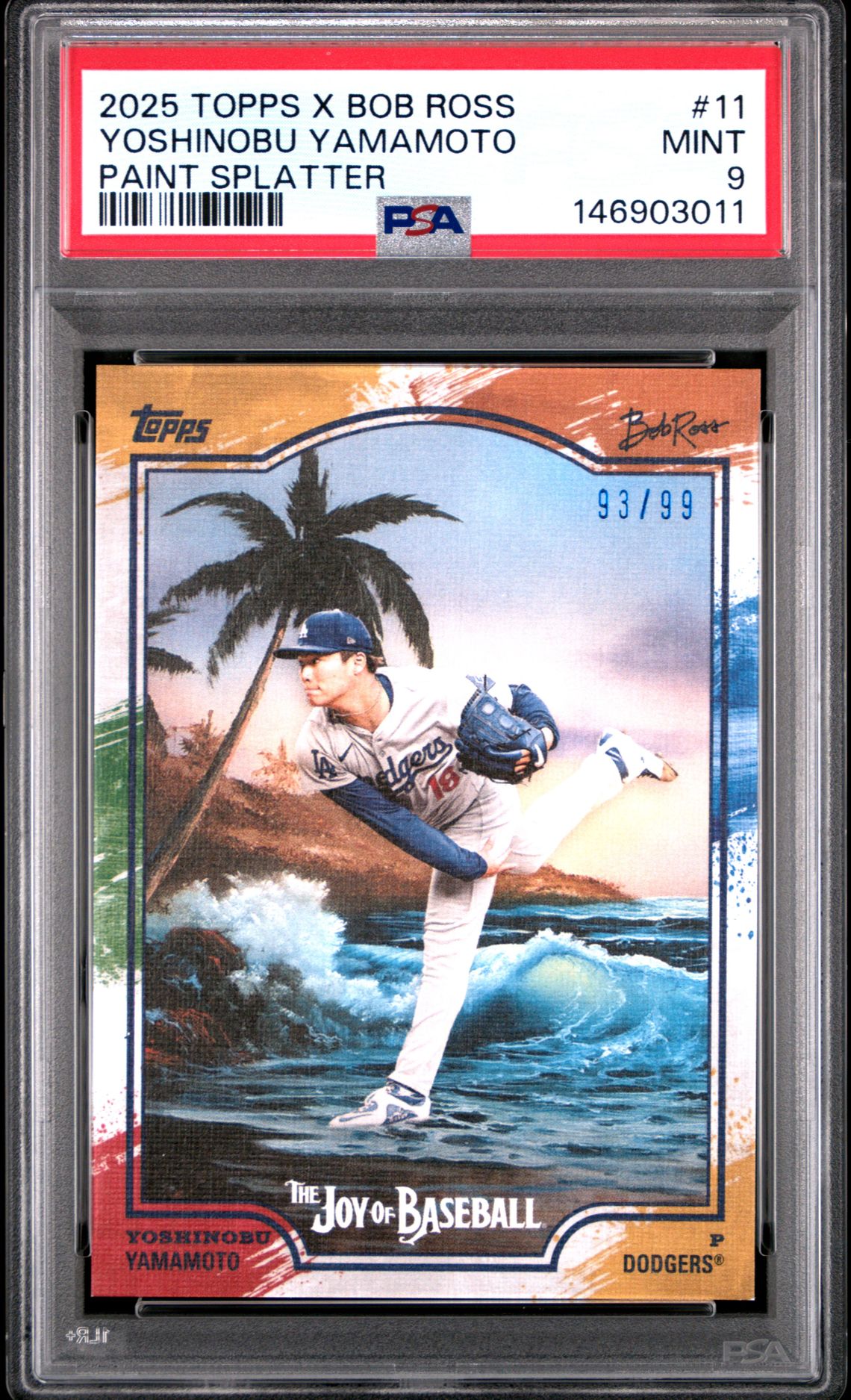 2025 Topps X Bob Ross The Joy Of Baseball Yoshinobu Yamamoto #11 (Paint Splatter) Mint 9 front