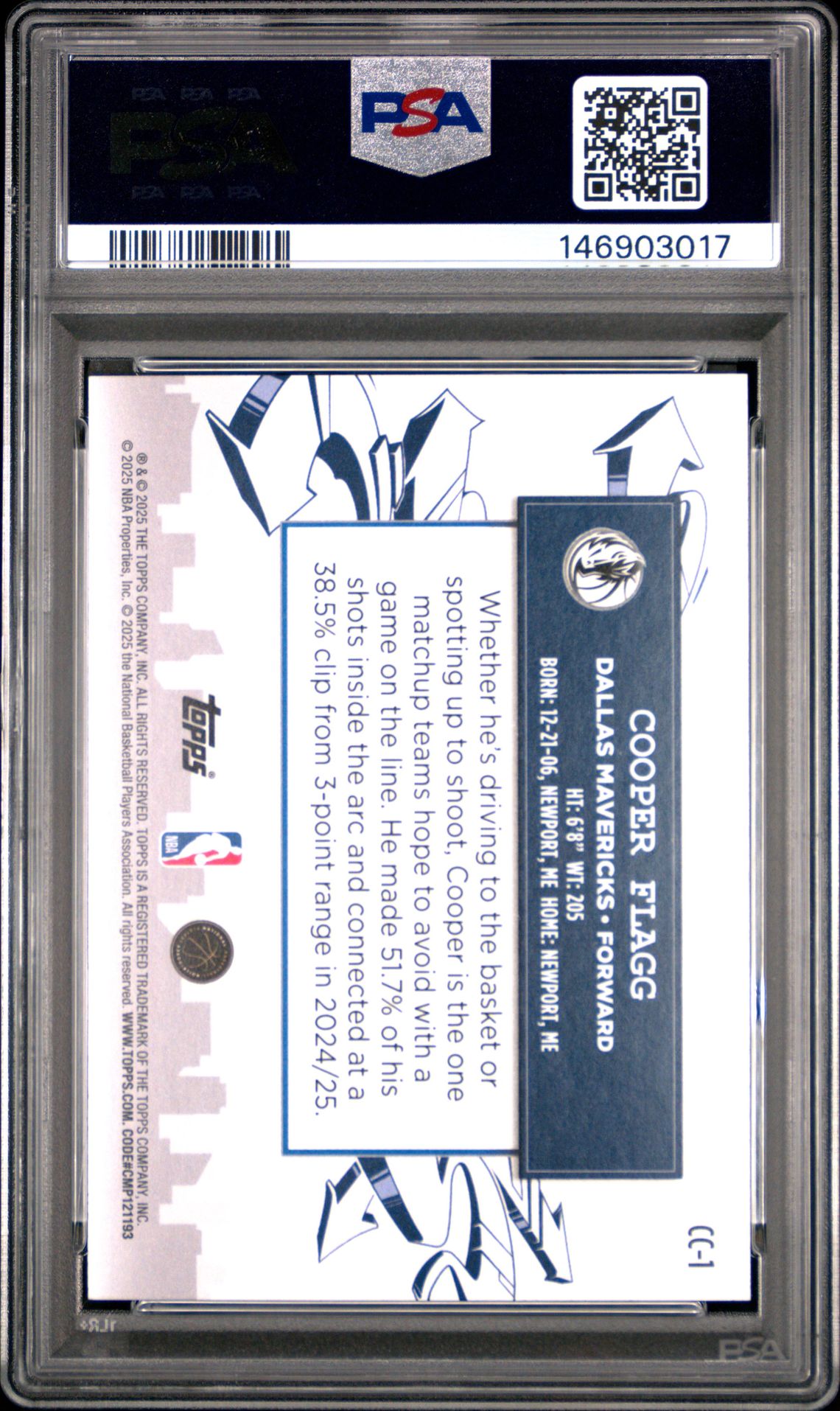 2025 Topps Clutch City Prospects Cooper Flagg #Cc-1 Gem Mt 10 back