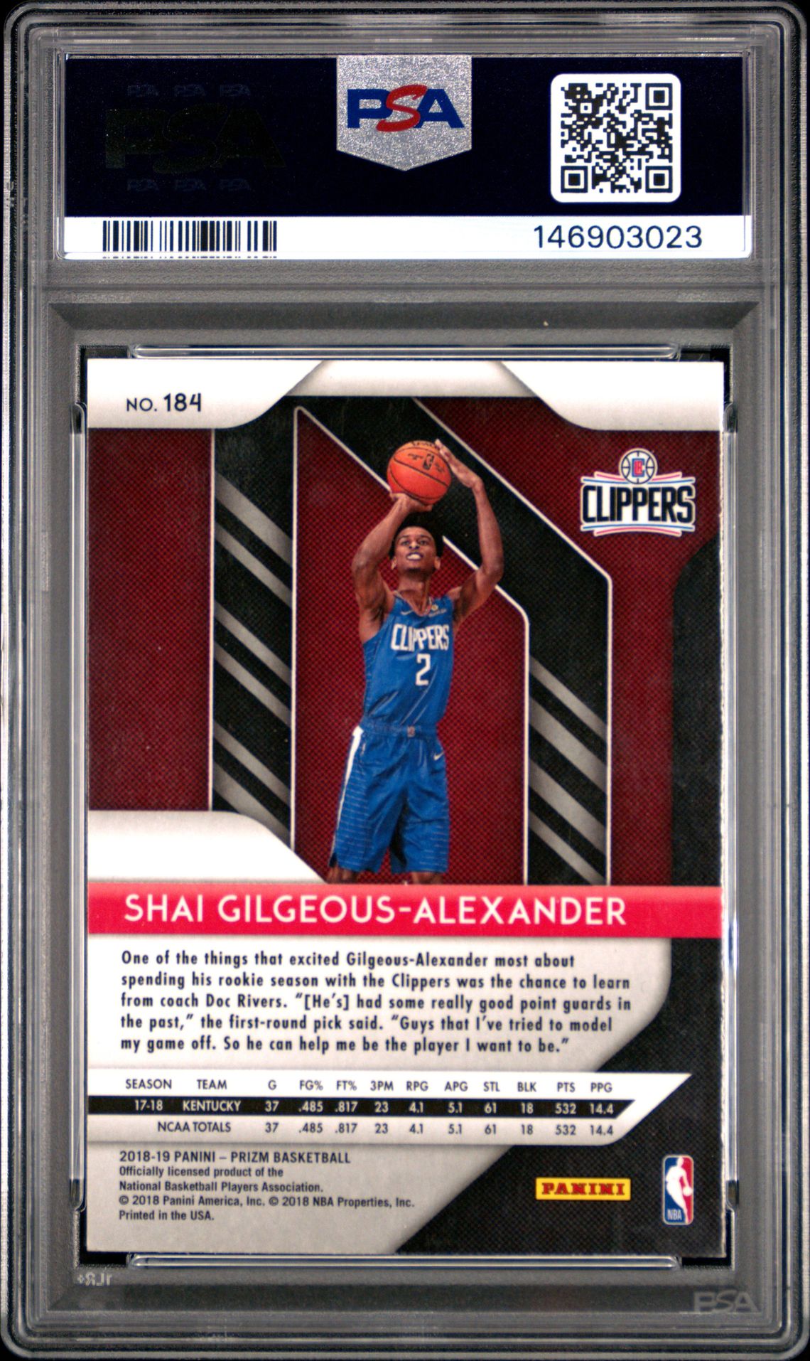 2018 Panini Prizm S.gilgeous-Alexander #184 Mint 9 back