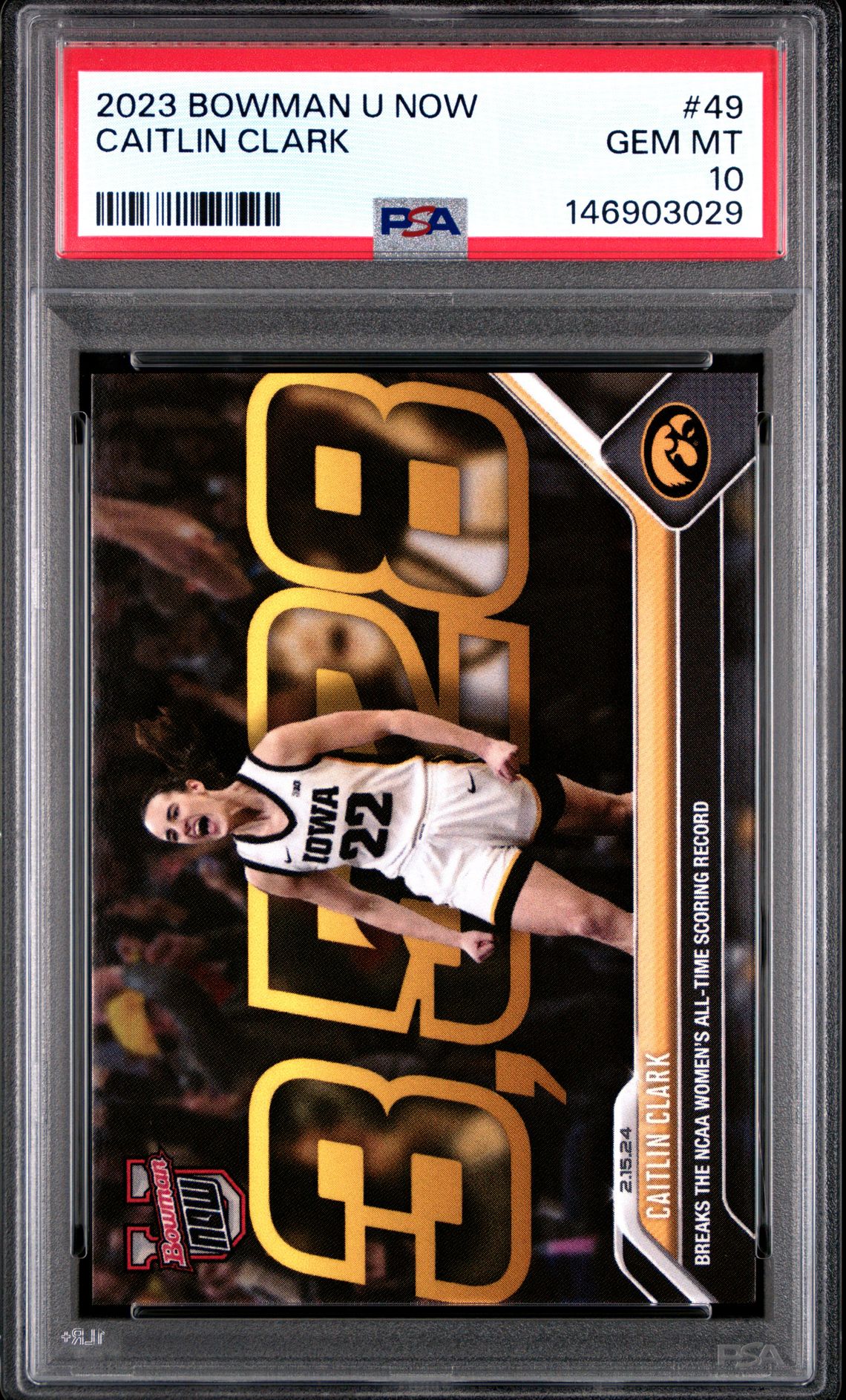 2023 Bowman U Now Caitlin Clark #49 Gem Mt 10 front