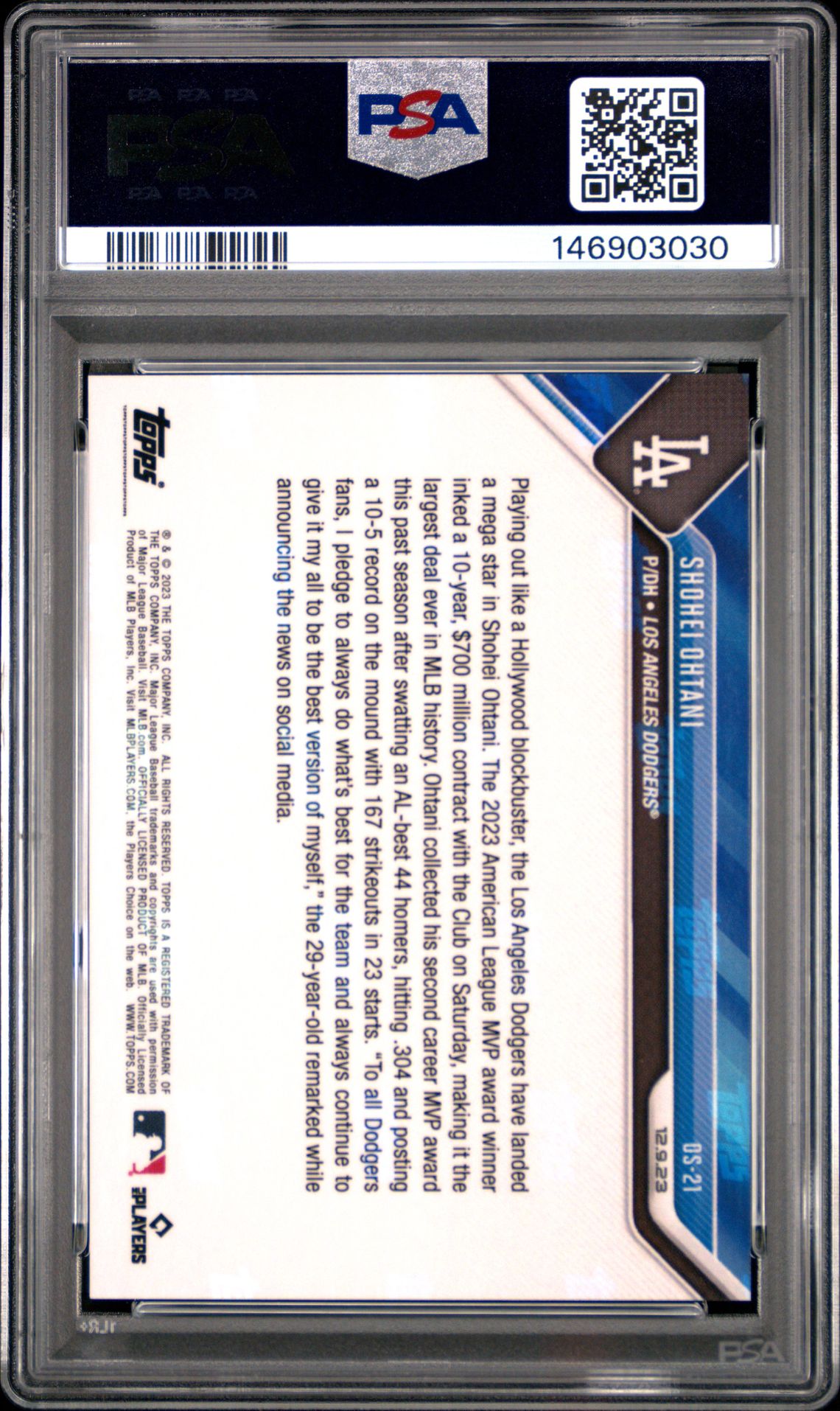 2023 Topps Now Offseason Shohei Ohtani #Os21 Gem Mt 10 back