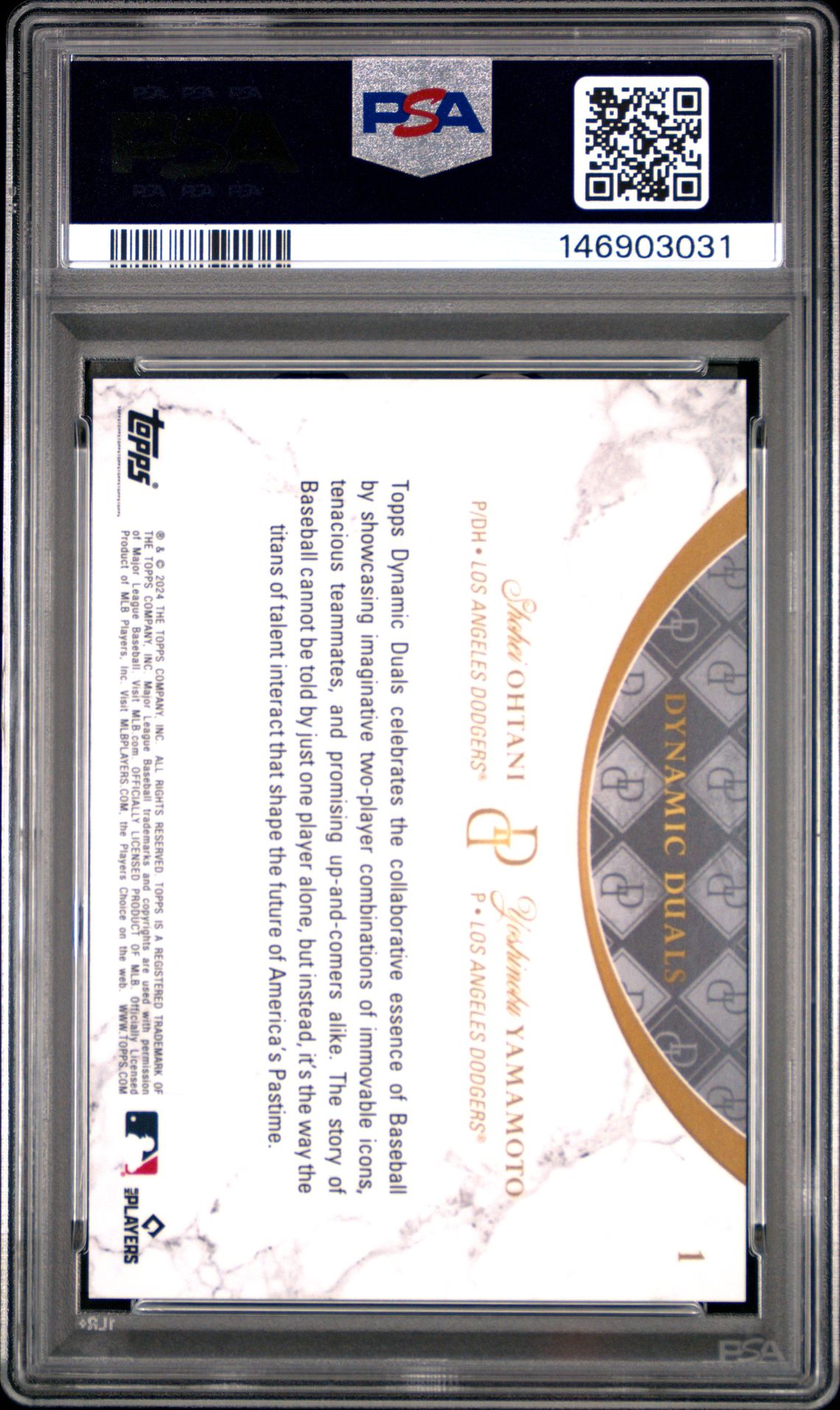 2024 Topps Dynamic Duals Ohtani/Yamamoto #1 Gem Mt 10 back