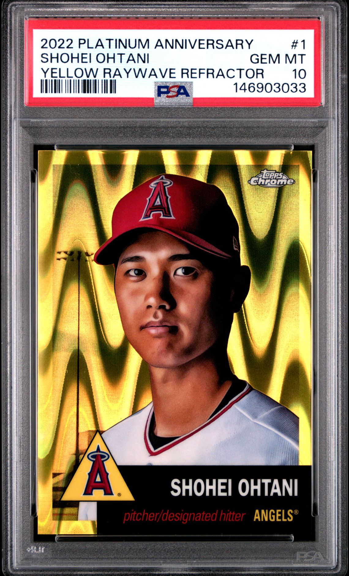 2022 Topps Chrome Platinum Anniversary Shohei Ohtani #1 (Yellow Raywave Refractor) Gem Mt 10 front