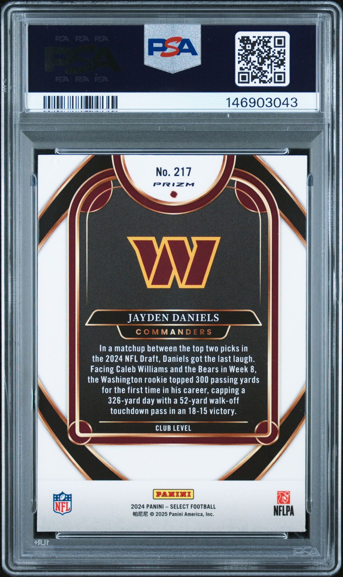 2024 Panini Select Jayden Daniels #217 (Red & Yellow Shock) Mint 9 back