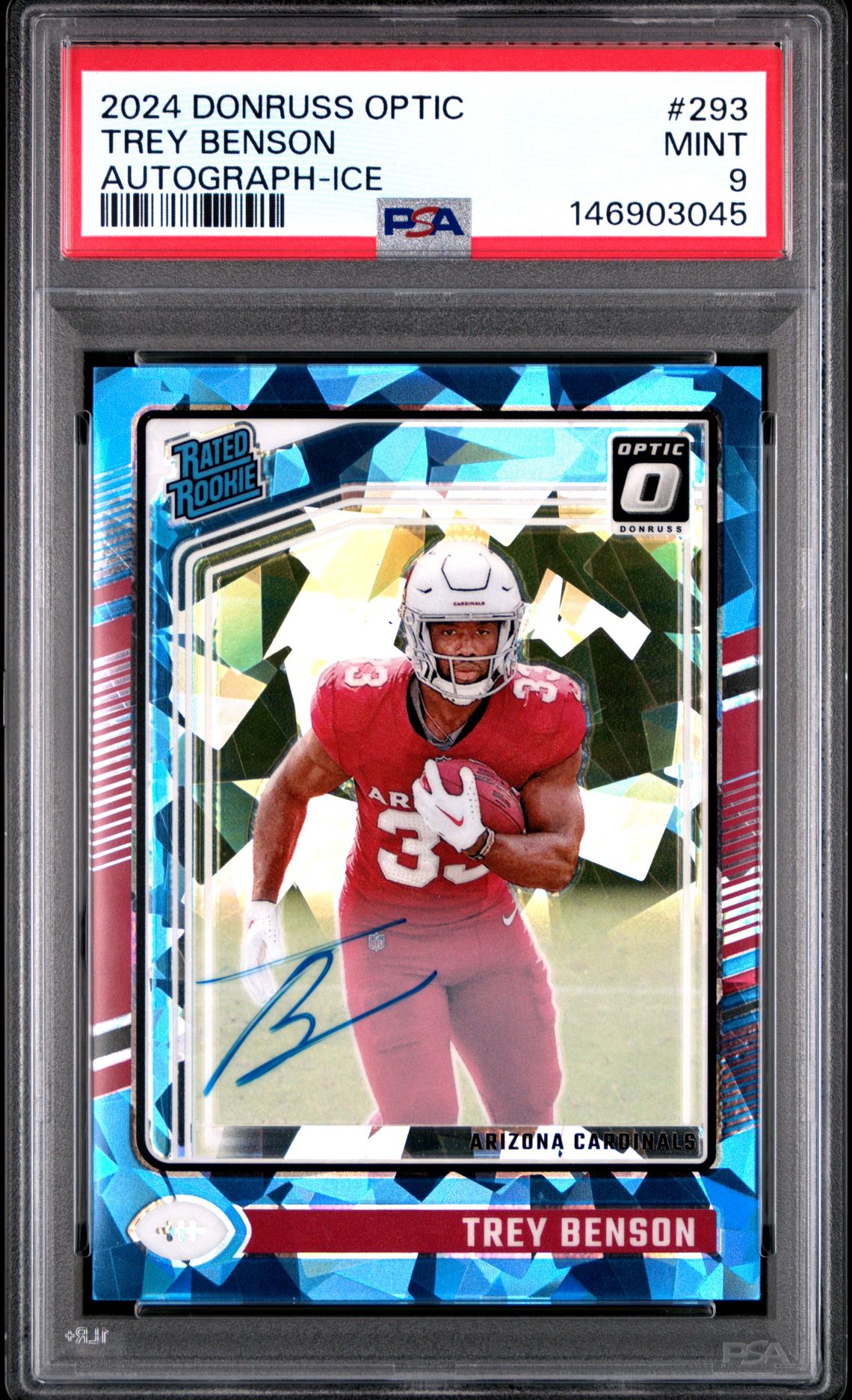 2024 Panini Donruss Optic Trey Benson #293 (Autograph-Ice) Mint 9 front