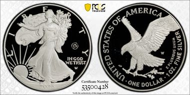 2025-W $1 Silver Eagle w/ Laser Privy First Strike PR68DCAM