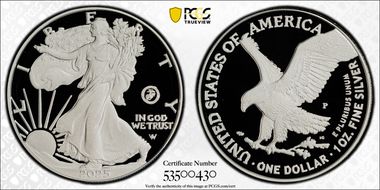 2025-P $1 Silver Eagle w/ US Marine Corps Privy 250th Anniversary First Strike PR69DCAM