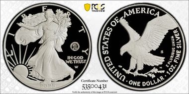 2025-S $1 Silver Eagle w/ U.S. Navy Privy 250th Anniversary First Strike PR70DCAM