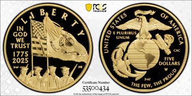 2025-W $5 USMC - 250th Anniversary First Strike PR70DCAM