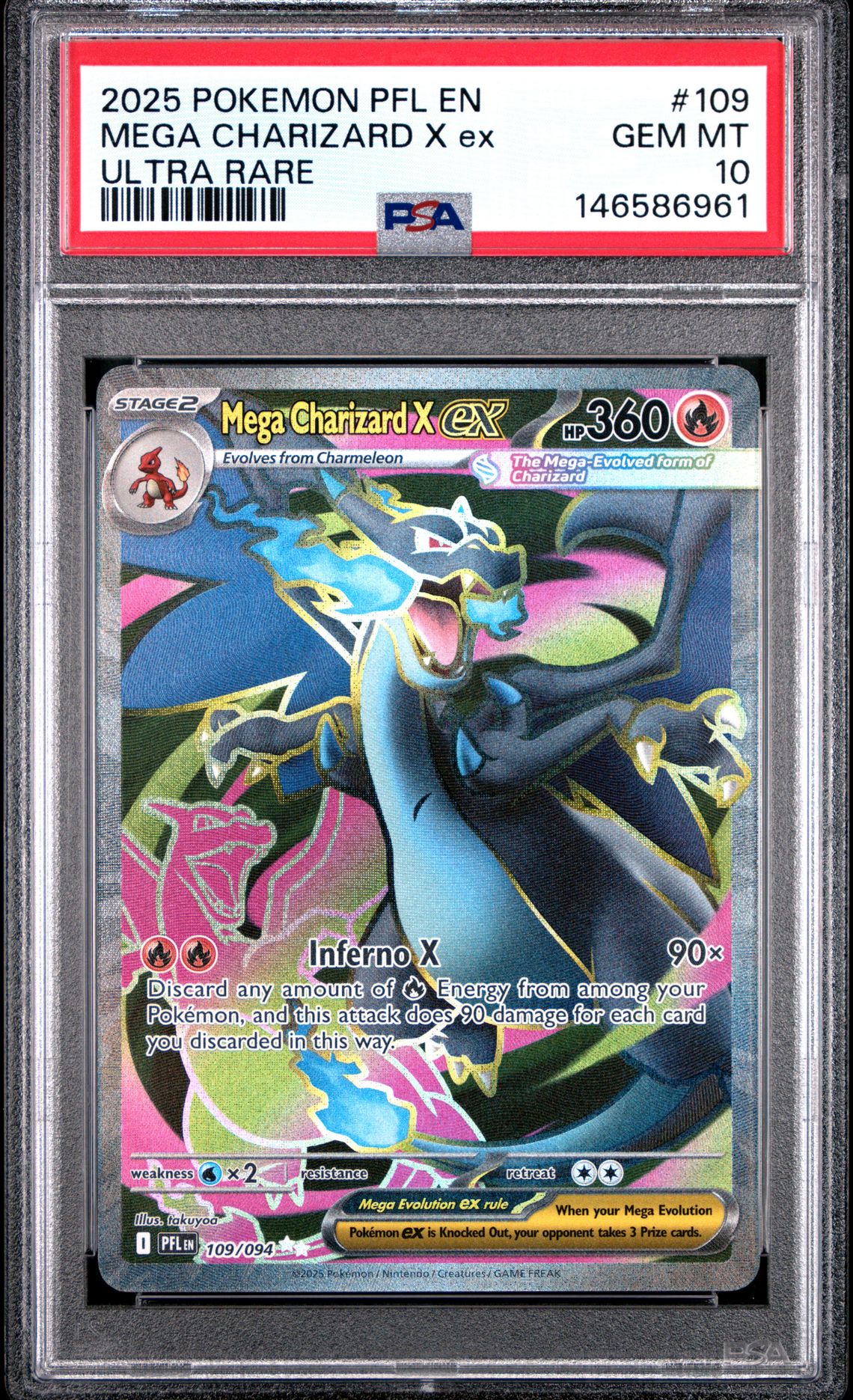 2025 Pokemon Pfl En-Phantasmal Flames Mega Charizard X Ex #109 (Ultra Rare) Gem Mt 10 front