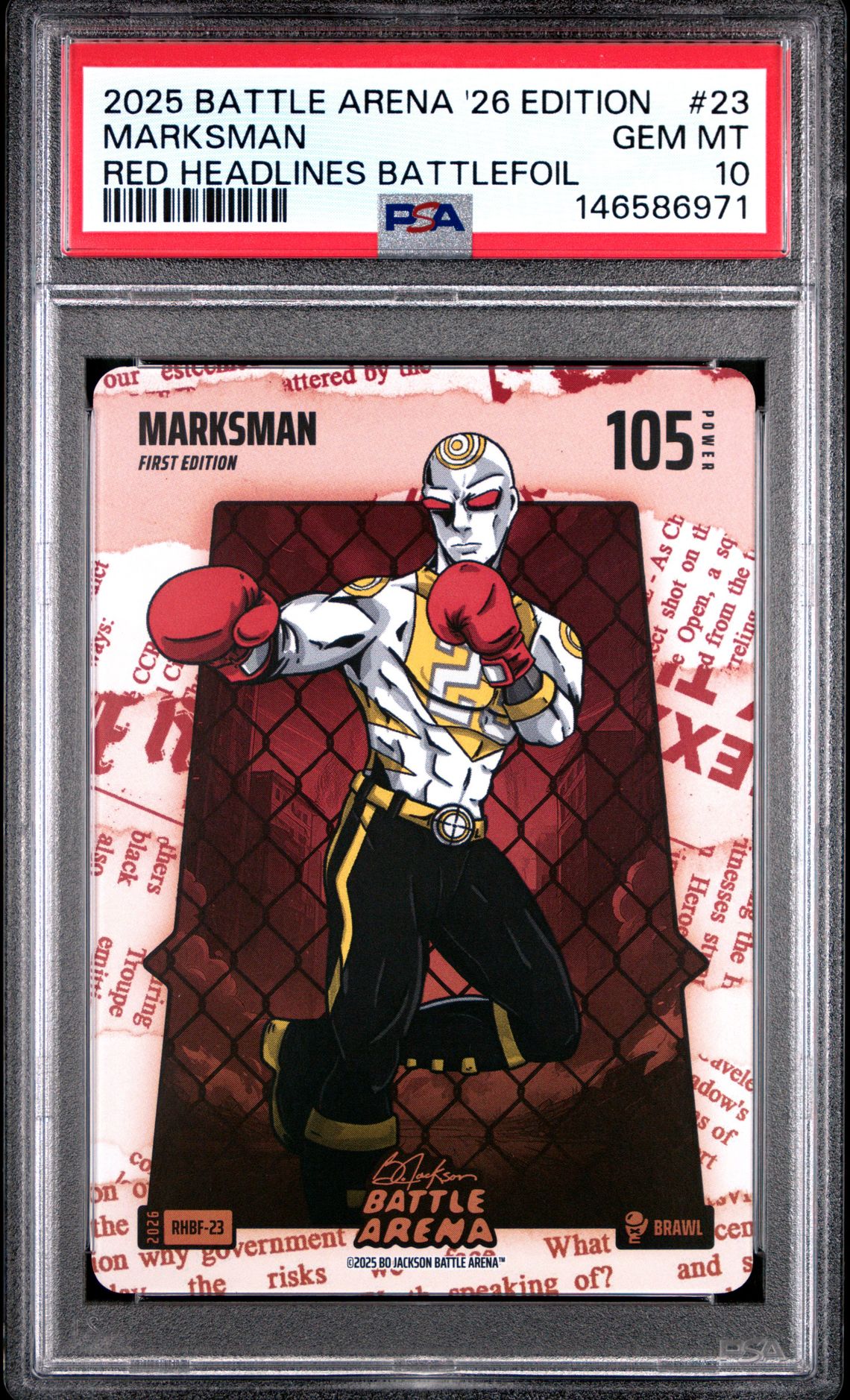 2025 Bo Jackson Battle Arena 2026 Edition Red Headlines Battlefoil Marksman #23 Gem Mt 10 front view - PSA graded GEM MT 10