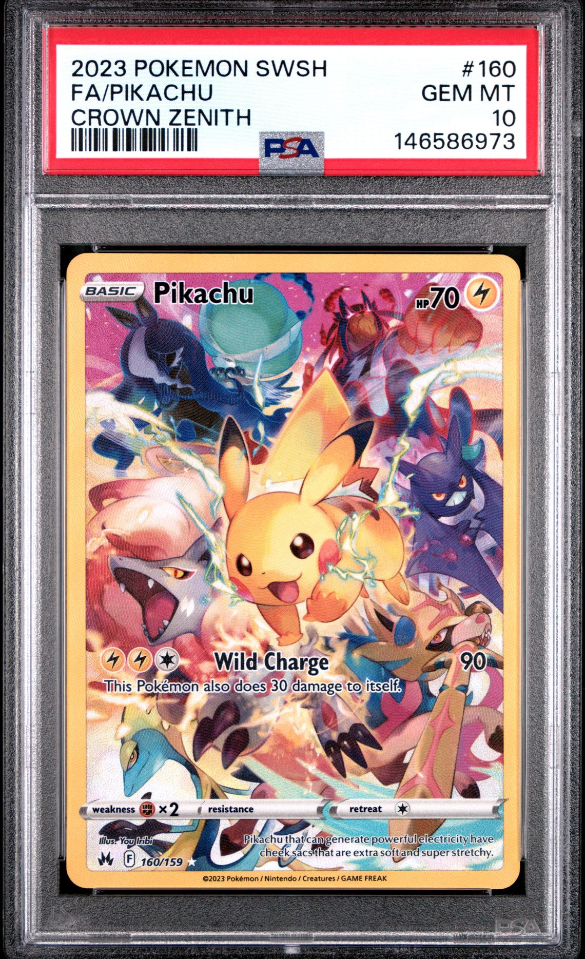 2023 Pokemon Sword And Shield Crown Zenith Fa/Pikachu #160 (Crown Zenith) Gem Mt 10 front view - PSA graded GEM MT 10
