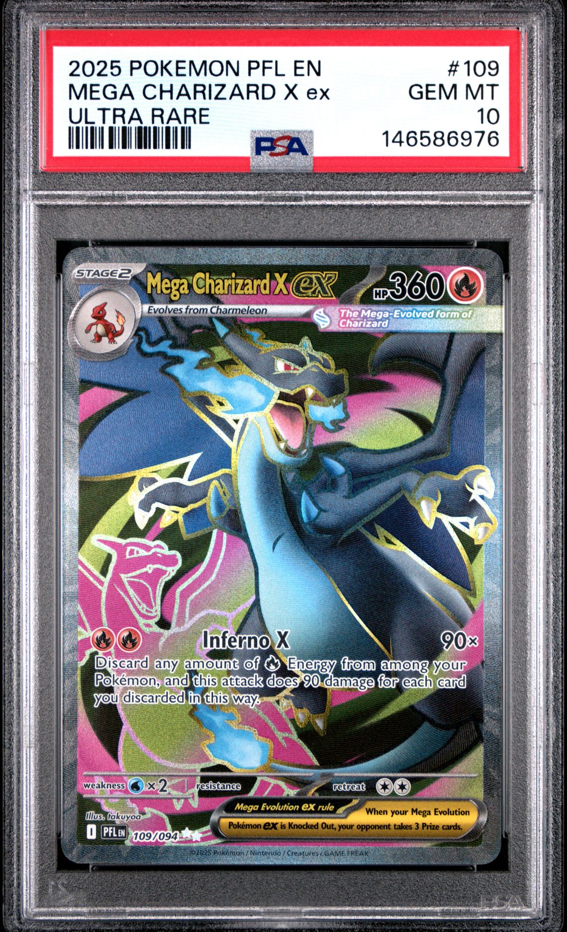 2025 Pokemon Pfl En-Phantasmal Flames Mega Charizard X Ex #109 (Ultra Rare) Gem Mt 10 front