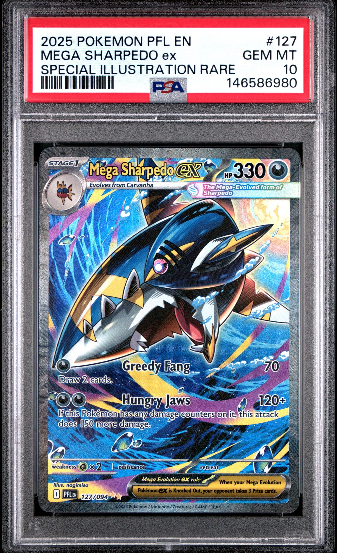 2025 Pokemon Pfl En-Phantasmal Flames Mega Sharpedo Ex #127 (Special Illustration Rare) Gem Mt 10 front