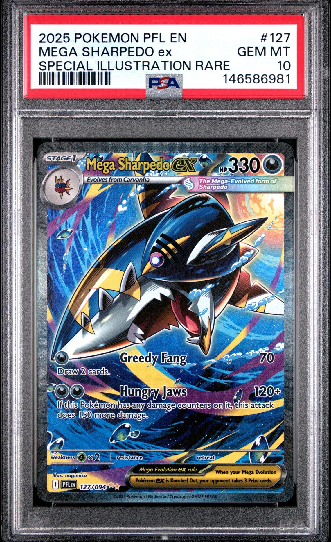 2025 Pokemon Pfl En-Phantasmal Flames Mega Sharpedo Ex #127 (Special Illustration Rare) Gem Mt 10 front