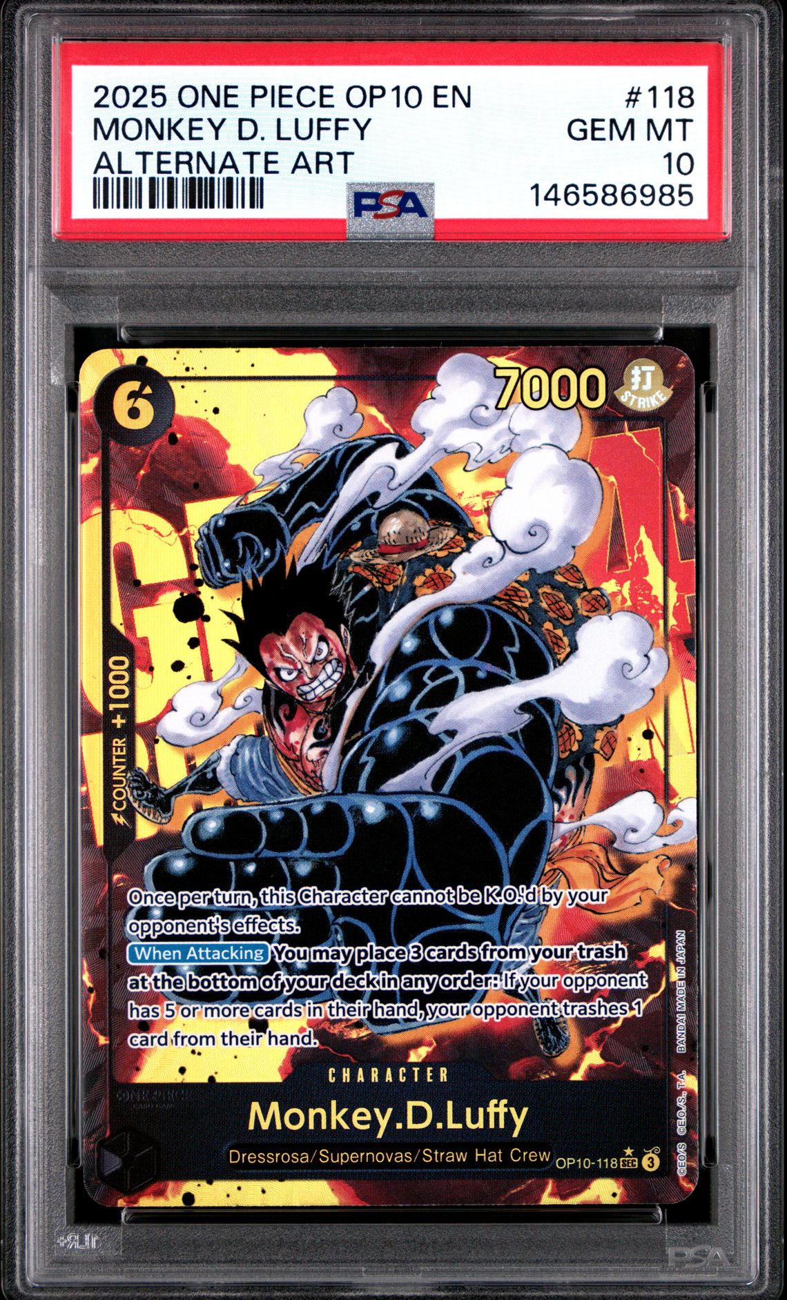 2025 One Piece Op10-Royal Blood Monkey D. Luffy #118 (Alternate Art) Gem Mt 10 front