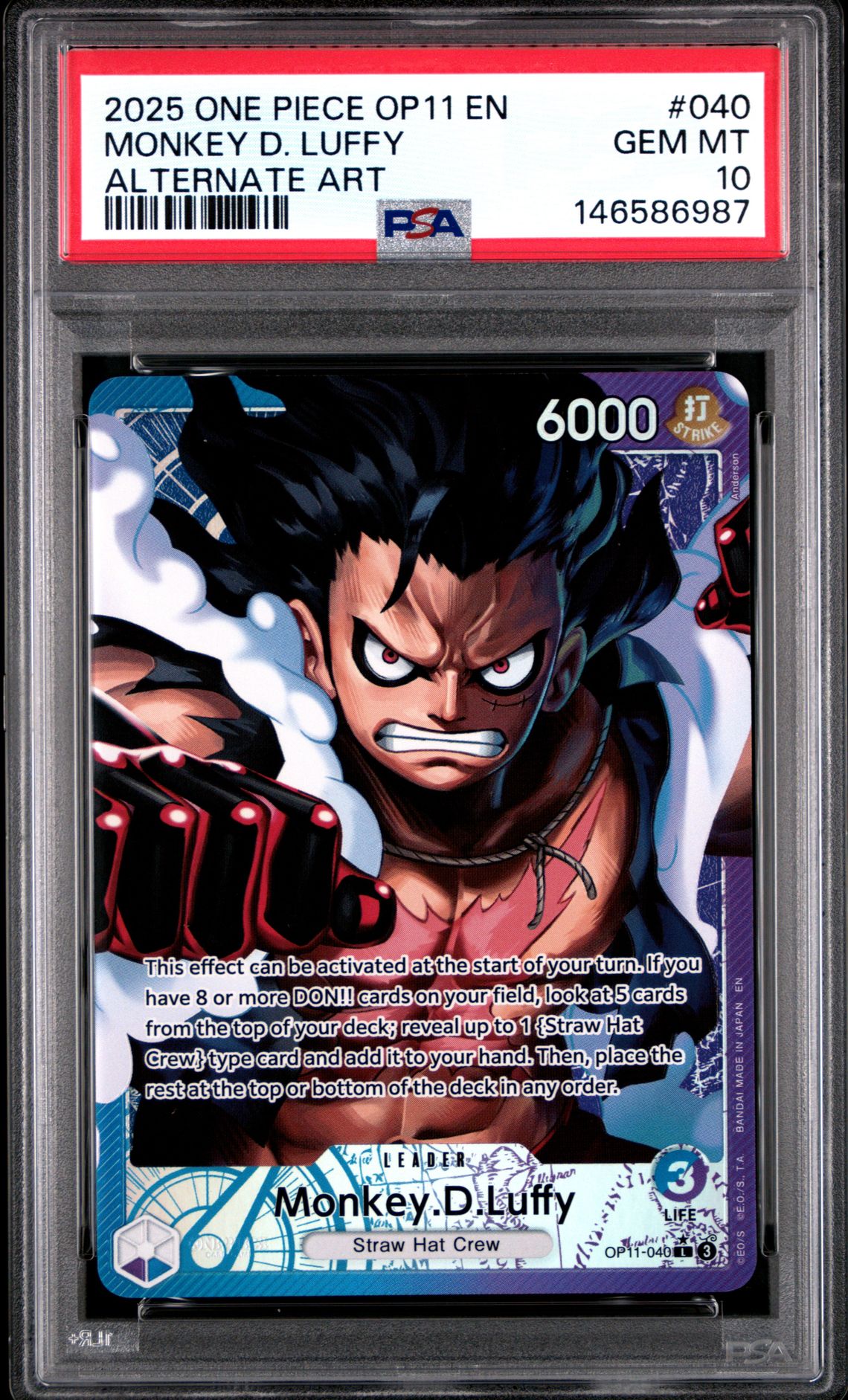 2025 One Piece Op11-A Fist Of Divine Speed Monkey D. Luffy #040 (Alternate Art) Gem Mt 10 front