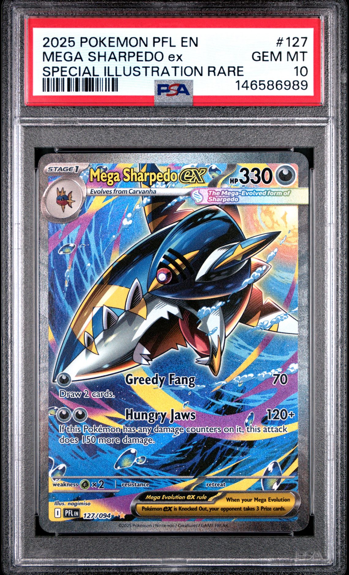 2025 Pokemon Pfl En-Phantasmal Flames Mega Sharpedo Ex #127 (Special Illustration Rare) Gem Mt 10 front