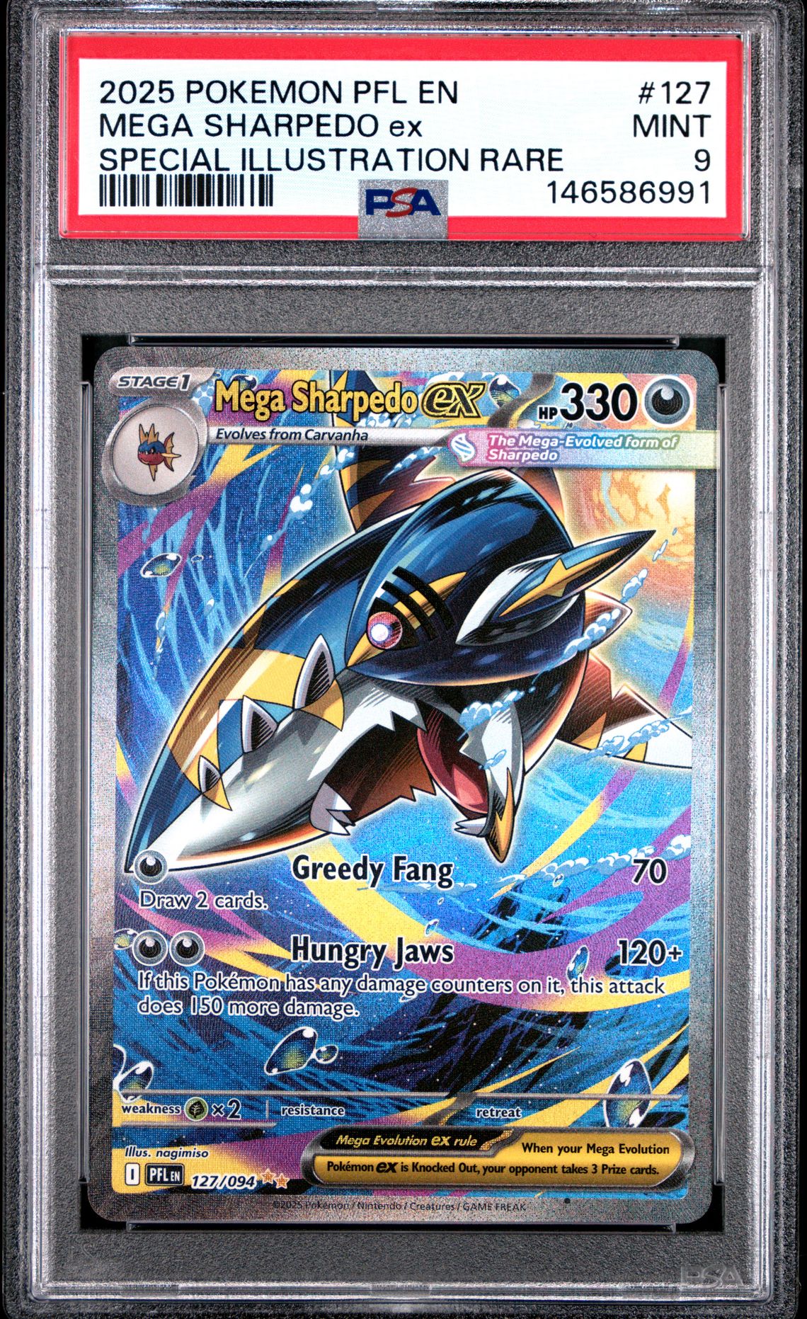 2025 Pokemon Pfl En-Phantasmal Flames Mega Sharpedo Ex #127 (Special Illustration Rare) Mint 9 front