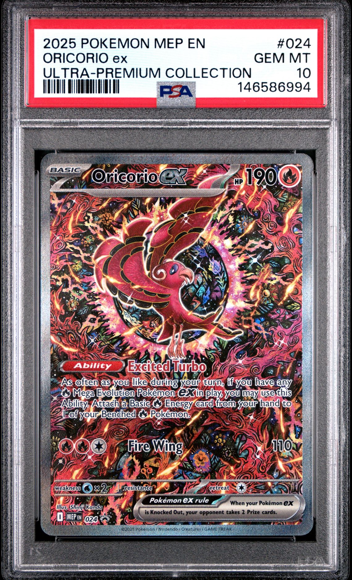 2025 Pokemon Mep En-Me Black Star Promo Oricorio Ex #024 (Ultra-Premium Collection) Gem Mt 10 front view - PSA graded GEM MT 10