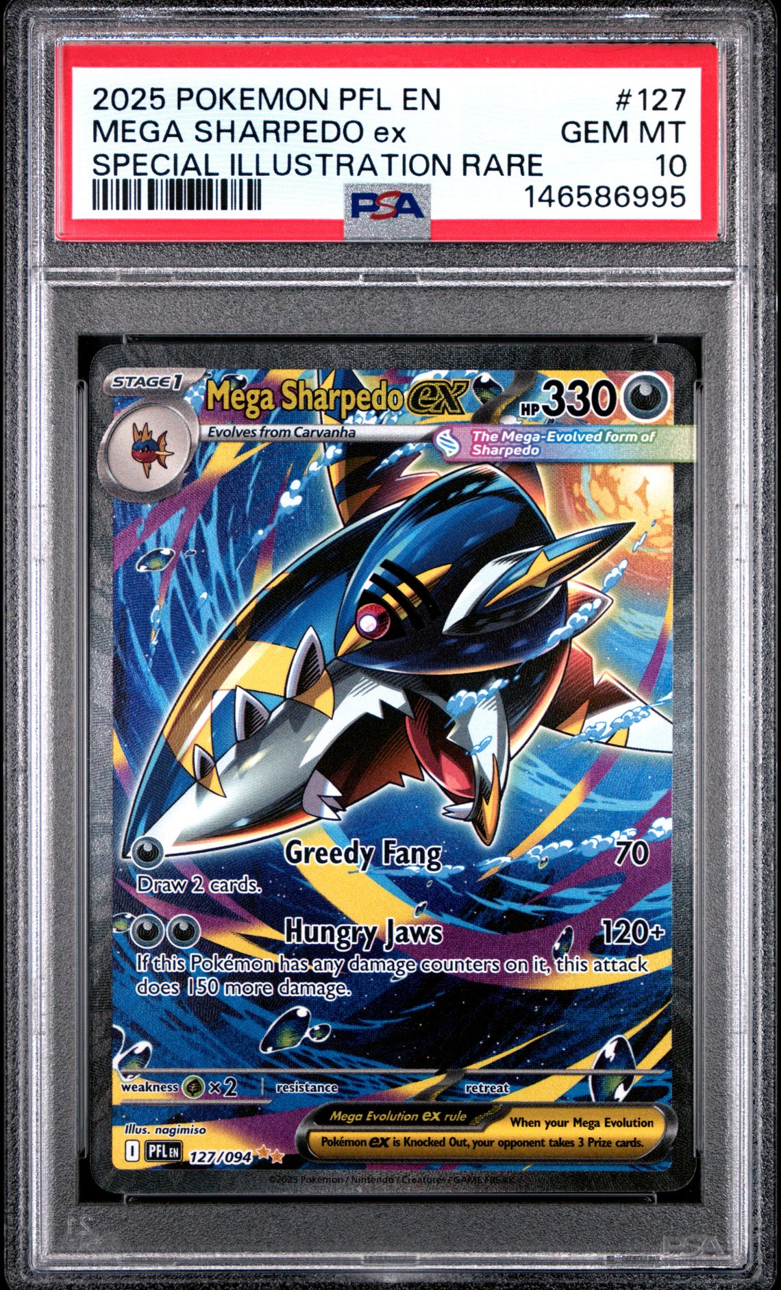 2025 Pokemon Pfl En-Phantasmal Flames Mega Sharpedo Ex #127 (Special Illustration Rare) Gem Mt 10 front