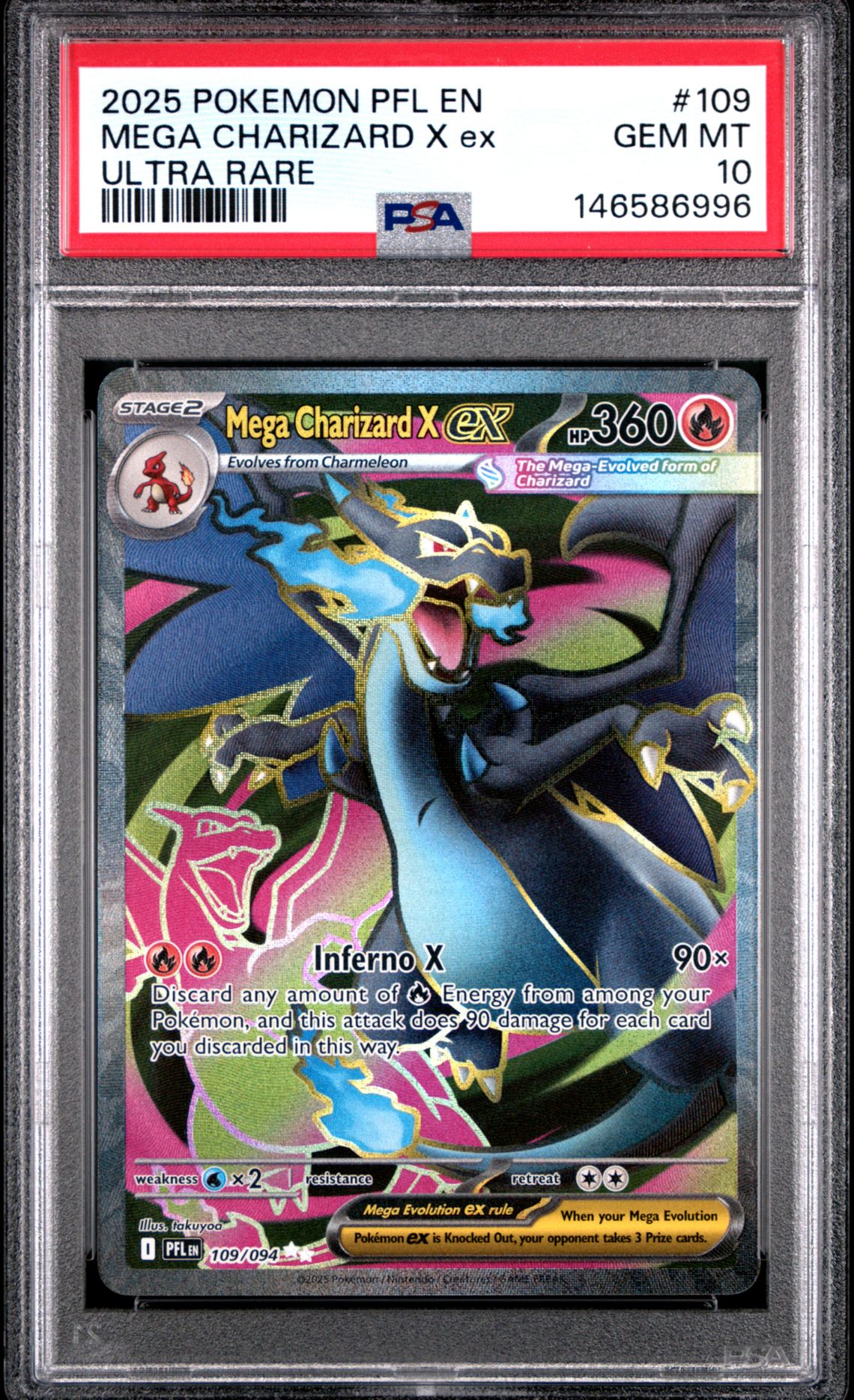 2025 Pokemon Pfl En-Phantasmal Flames Mega Charizard X Ex #109 (Ultra Rare) Gem Mt 10 front