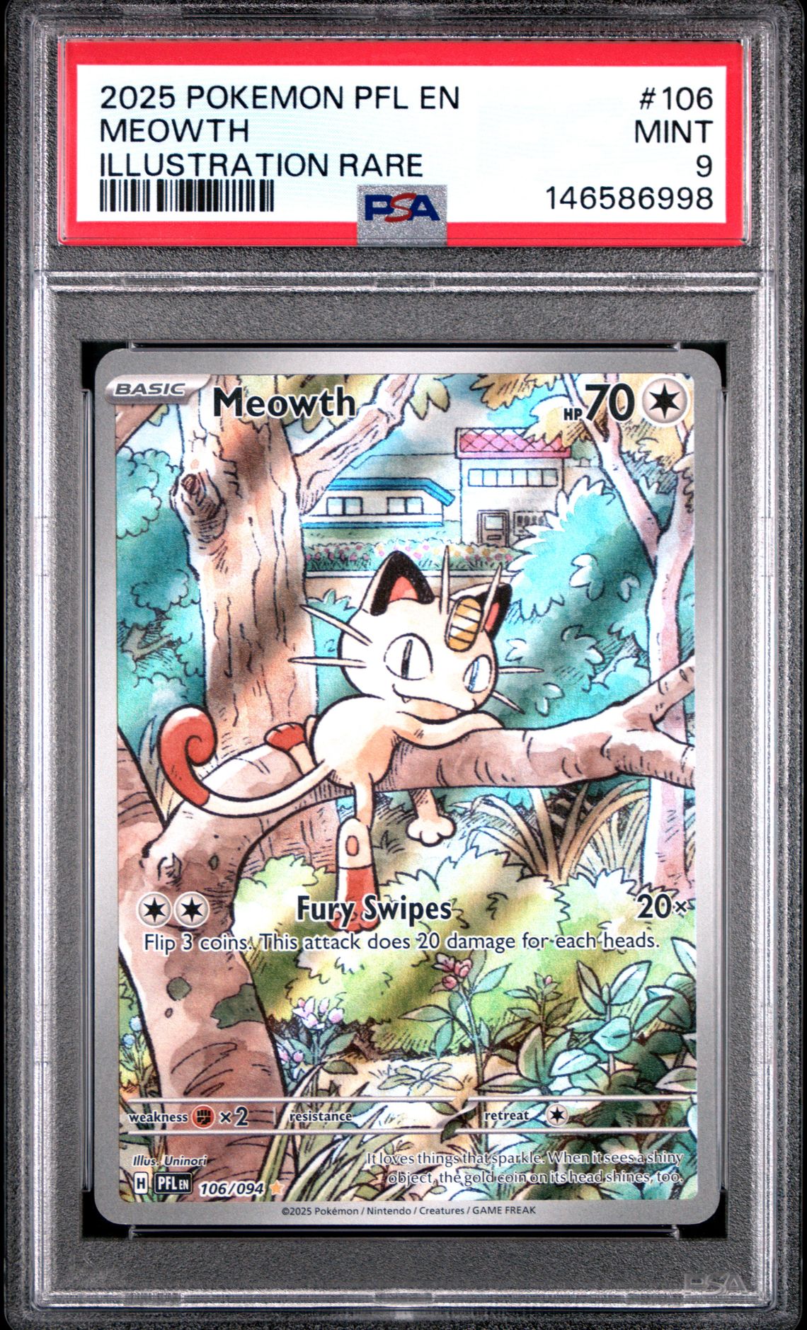 2025 Pokemon Pfl En-Phantasmal Flames Meowth #106 (Illustration Rare) Mint 9 front