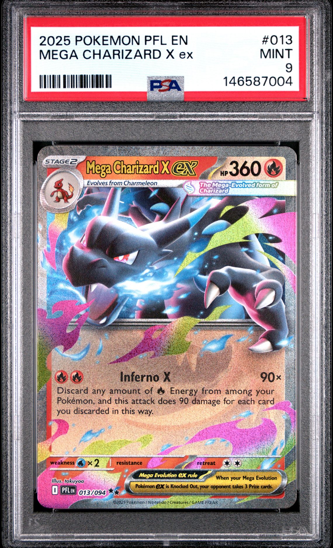 2025 Pokemon Pfl En-Phantasmal Flames Mega Charizard X Ex #013 Mint 9 front