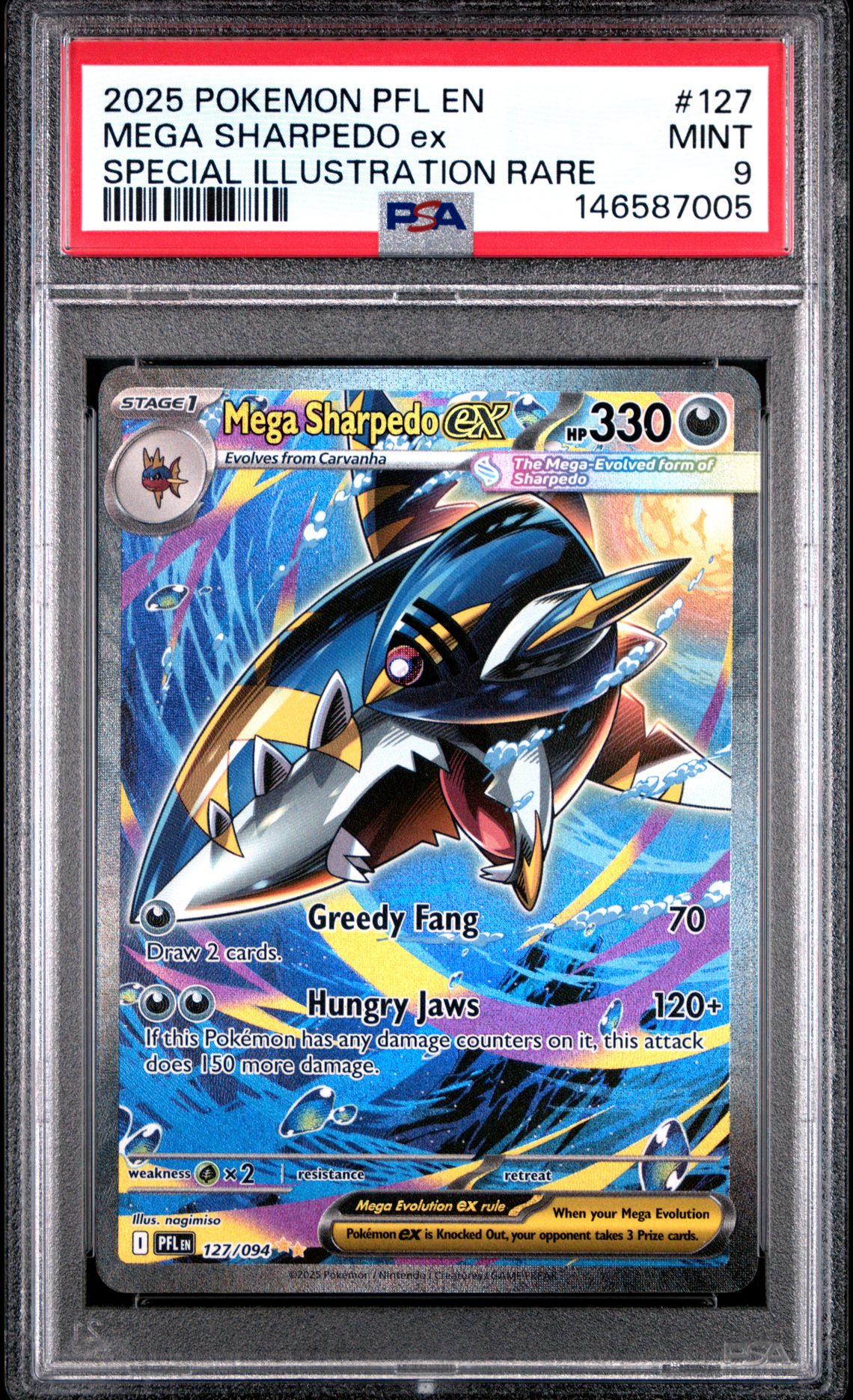 2025 Pokemon Pfl En-Phantasmal Flames Mega Sharpedo Ex #127 (Special Illustration Rare) Mint 9 front