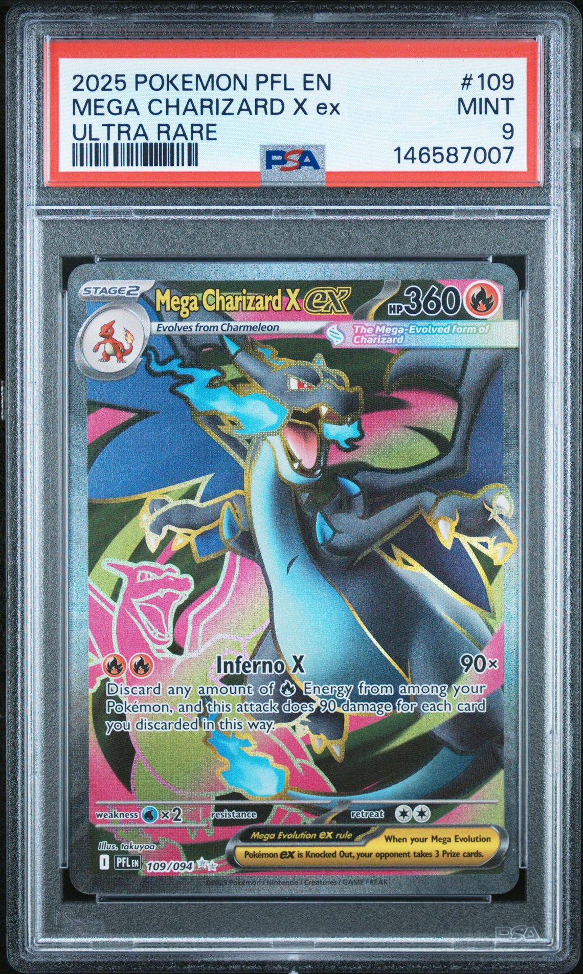2025 Pokemon Pfl En-Phantasmal Flames Mega Charizard X Ex #109 (Ultra Rare) Mint 9 front