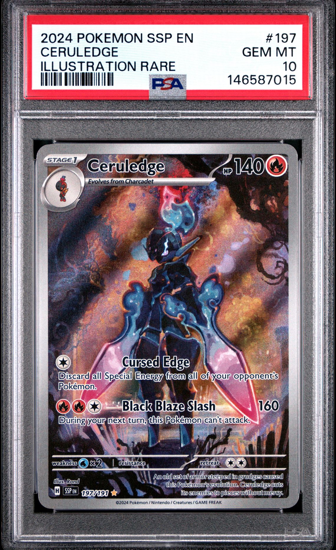 2024 Pokemon Ssp En-Surging Sparks Ceruledge #197 (Illustration Rare) Gem Mt 10 front view - PSA graded GEM MT 10