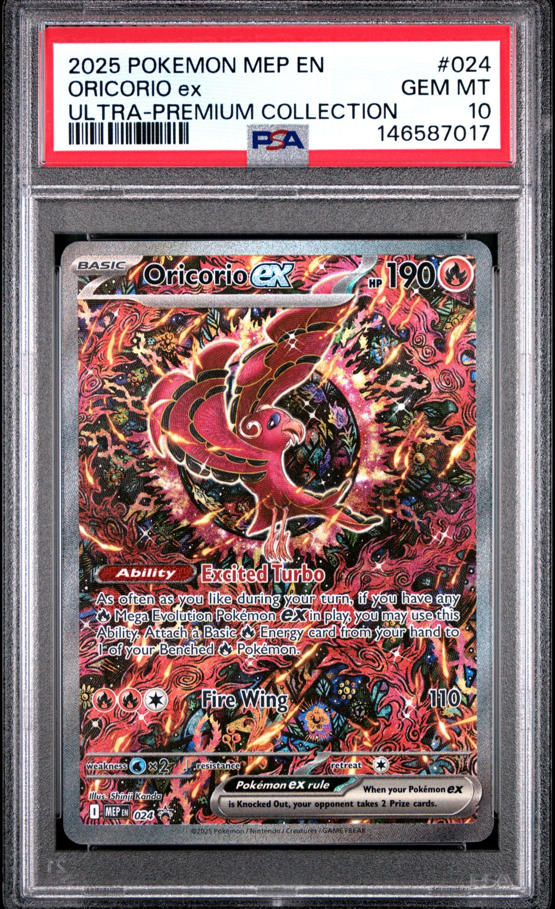 2025 Pokemon Mep En-Me Black Star Promo Oricorio Ex #024 (Ultra-Premium Collection) Gem Mt 10 front view - PSA graded GEM MT 10