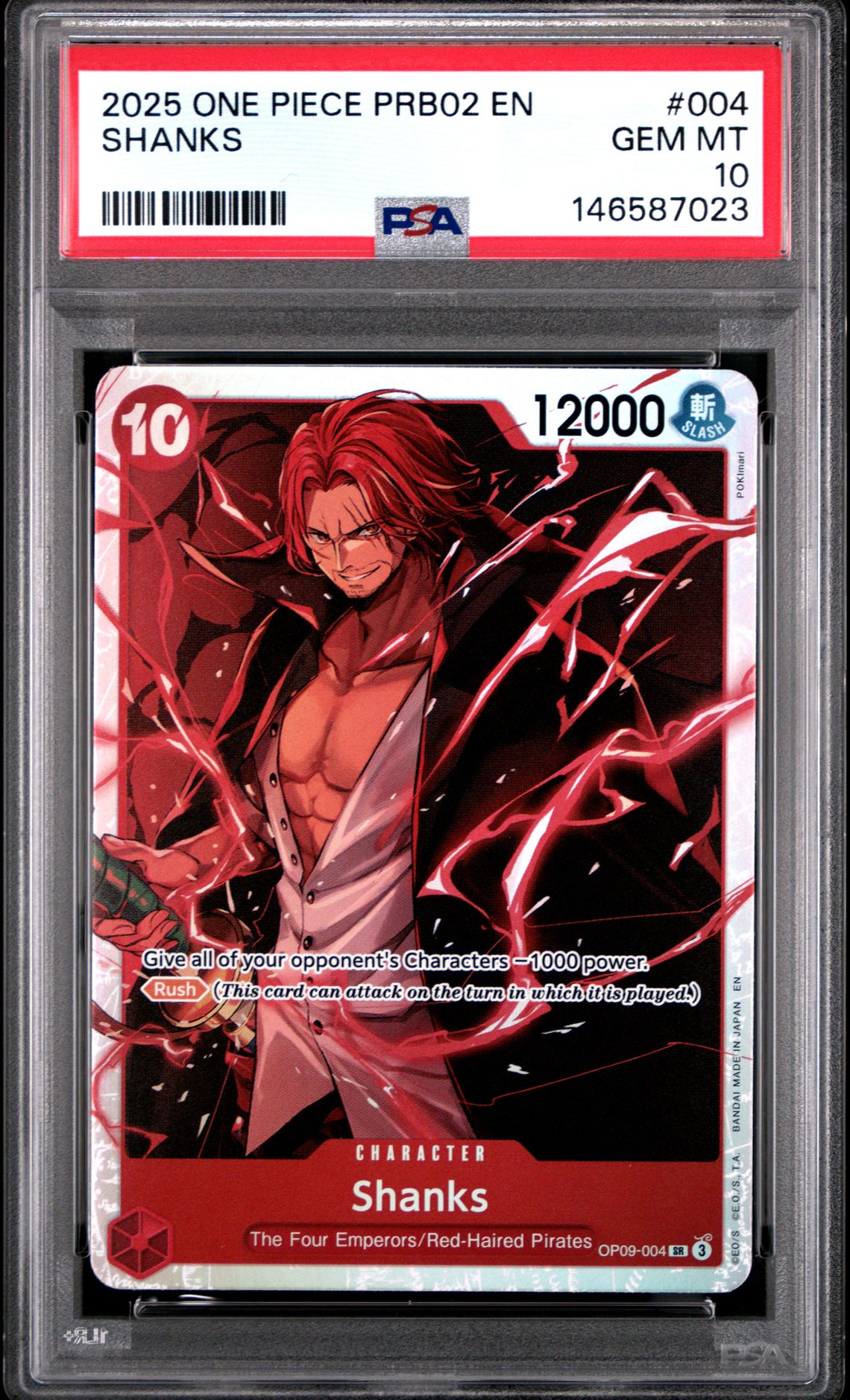 2025 One Piece Prb02-Premium Booster -One Piece Card The Best- Vol.2 Shanks #004 Gem Mt 10 front view - PSA graded GEM MT 10