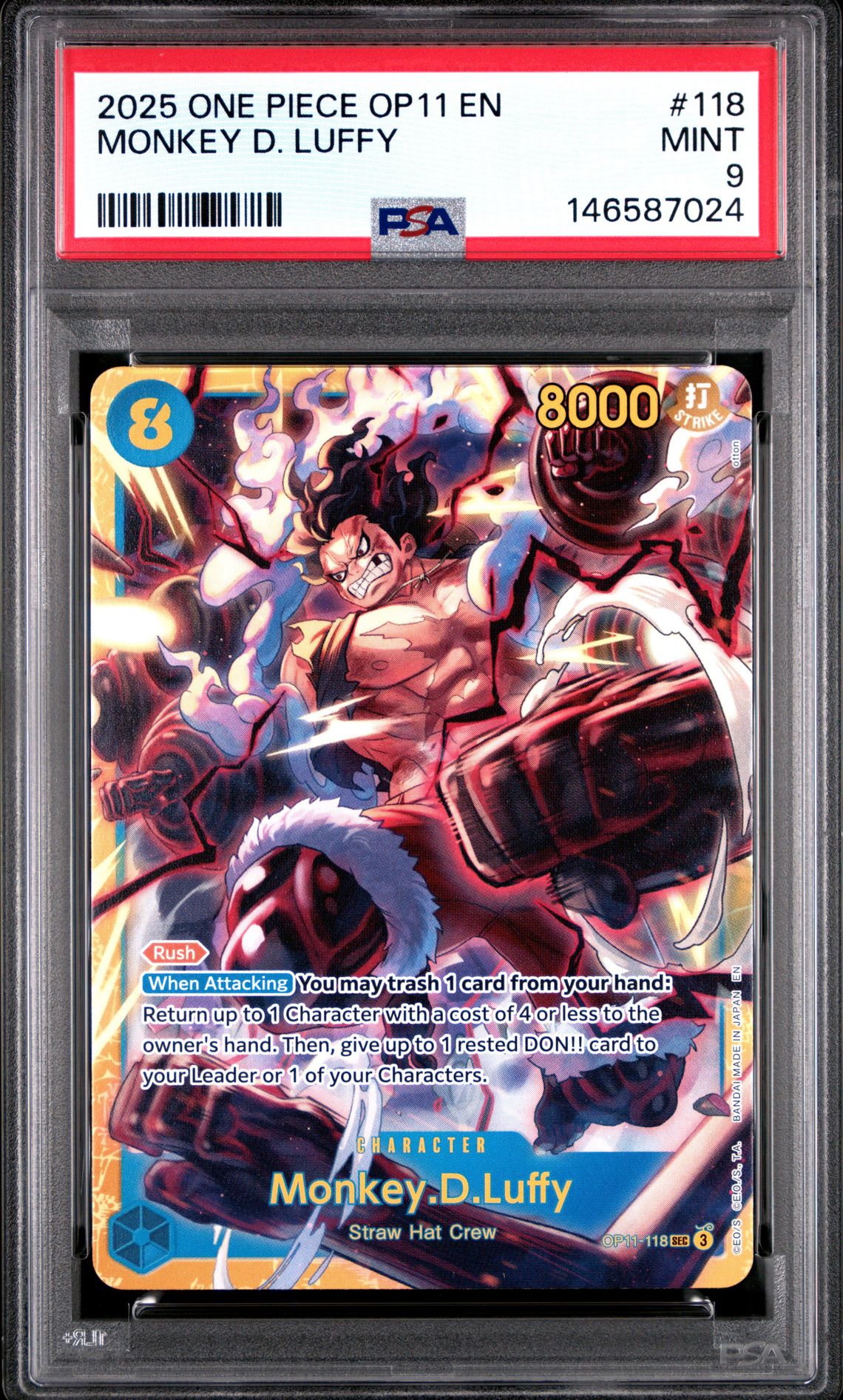 2025 One Piece Op11-A Fist Of Divine Speed Monkey D. Luffy #118 Mint 9 front