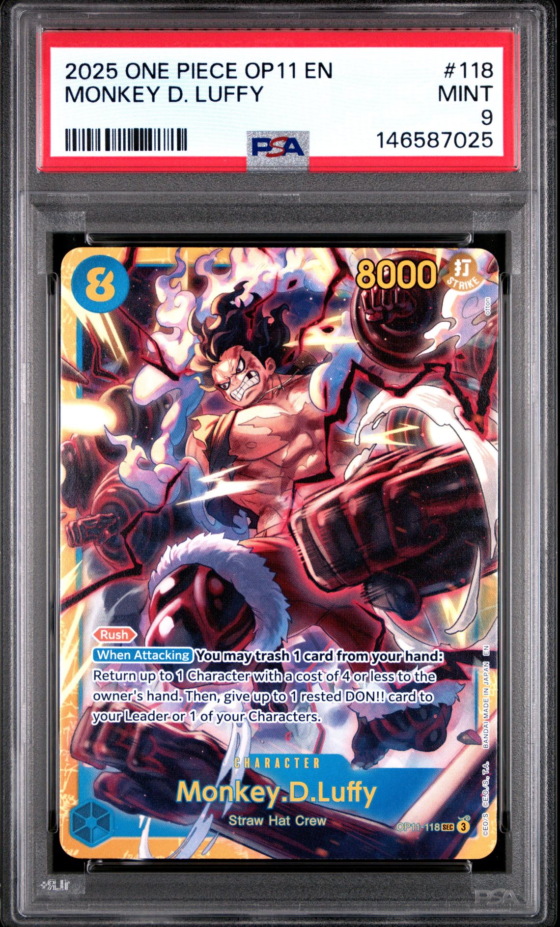2025 One Piece Op11-A Fist Of Divine Speed Monkey D. Luffy #118 Mint 9 front